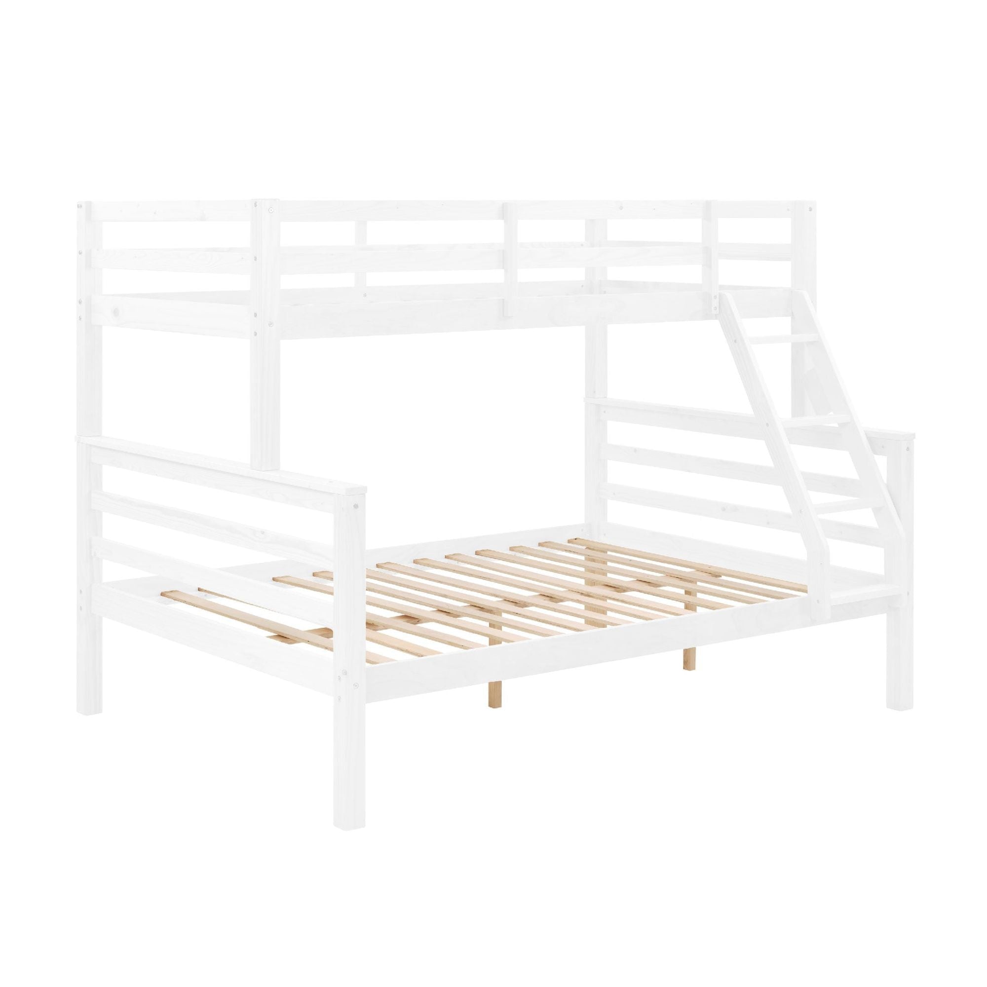 Kids Shared Room Twin Over Full Wood Bunk Bed with High Guardrail Ladder White | Just Better Bunk Beds