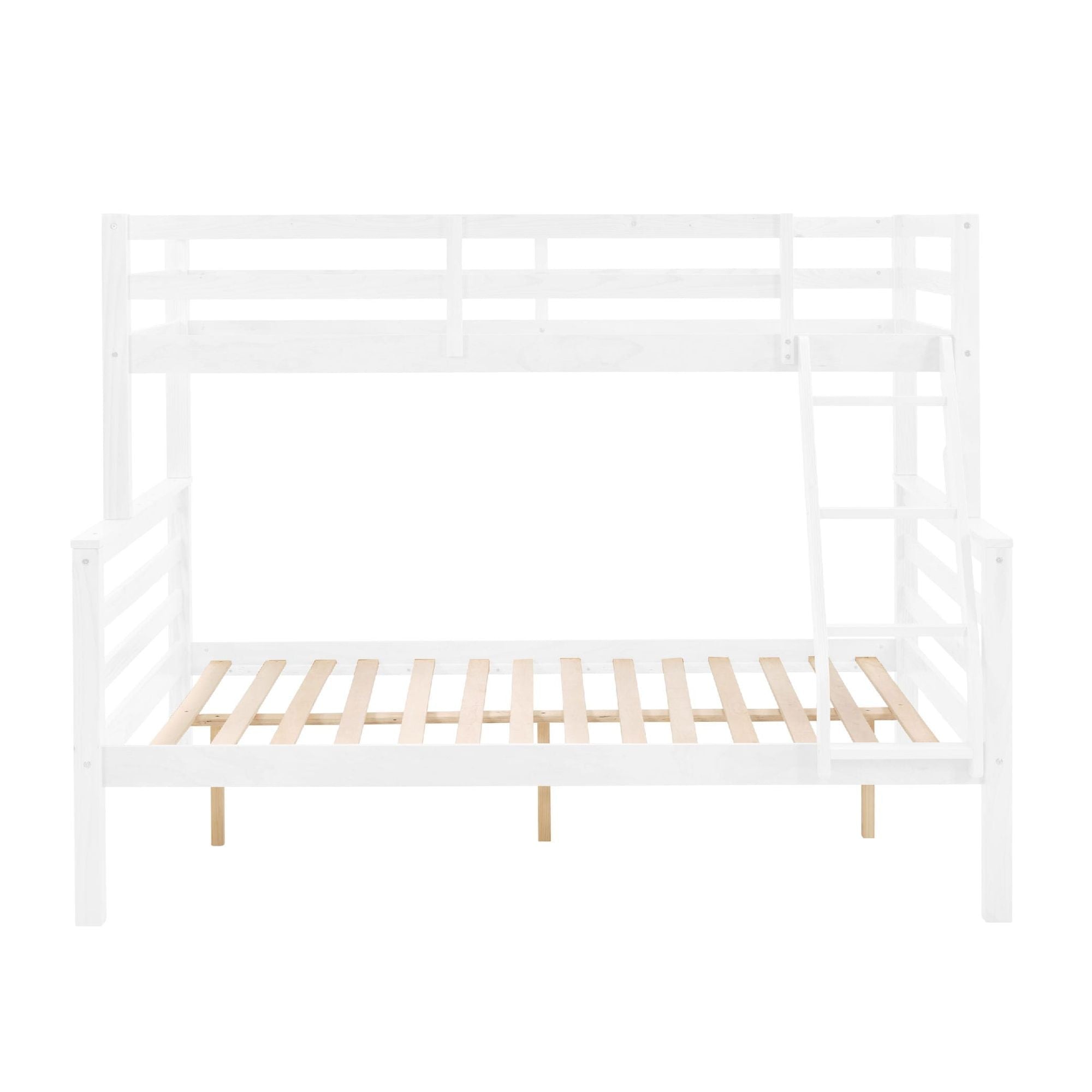 Kids Shared Room Twin Over Full Wood Bunk Bed with High Guardrail Ladder White | Just Better Bunk Beds