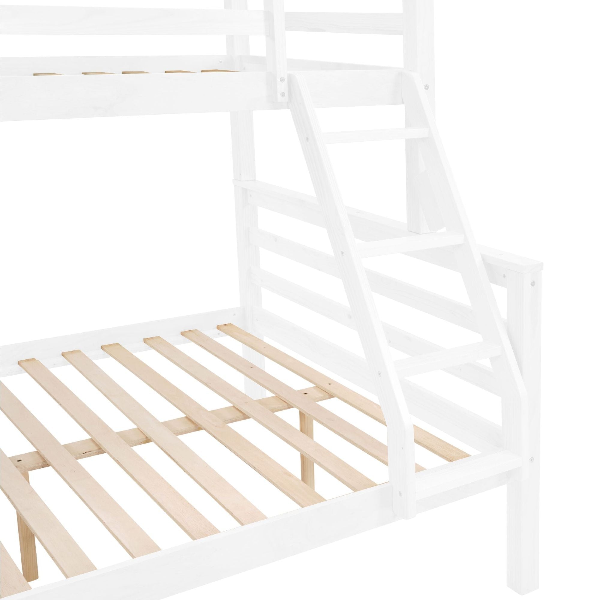 Kids Shared Room Twin Over Full Wood Bunk Bed with High Guardrail Ladder White | Just Better Bunk Beds