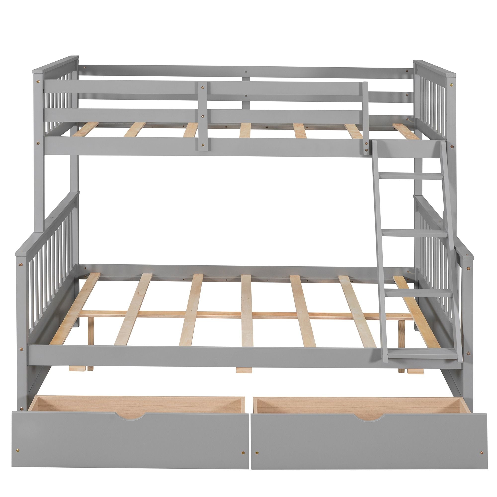 Kids Shared Room Twin Over Full Wood Bunk Bed with Storage Drawers and Ladders, Gray | Just Better Bunk Beds