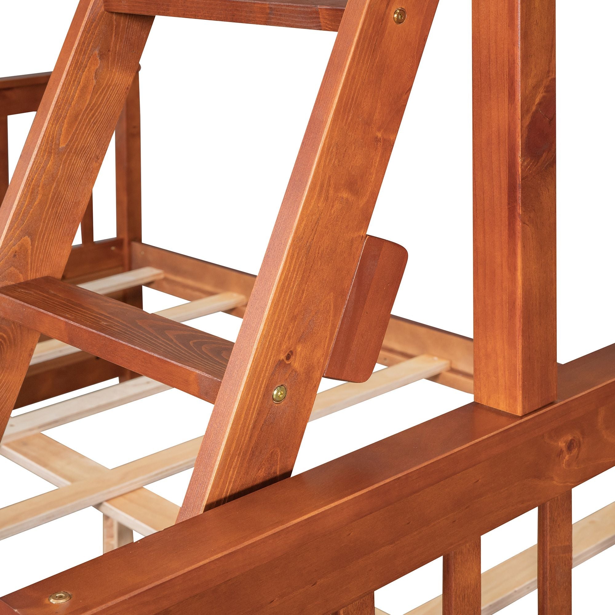 Kids Shared Room Twin Over Full Wood Bunk Bed with Storage Drawers and Ladders, Walnut | Just Better Bunk Beds