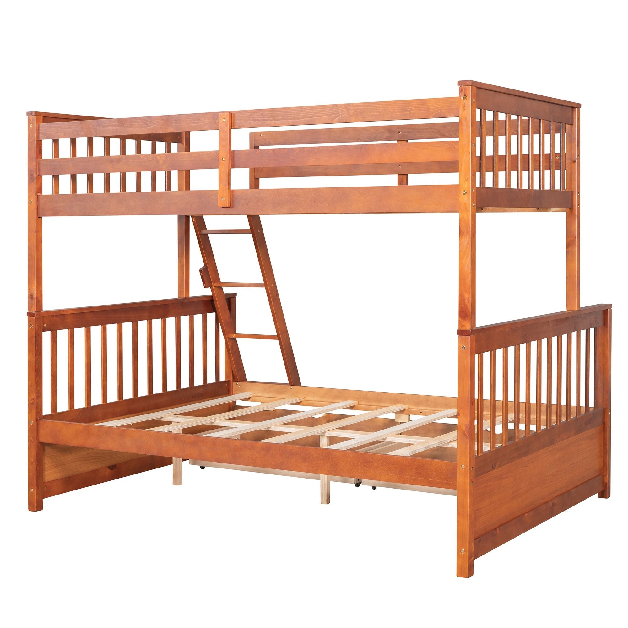 Kids Shared Room Twin Over Full Wood Bunk Bed with Storage Drawers and Ladders, Walnut | Just Better Bunk Beds