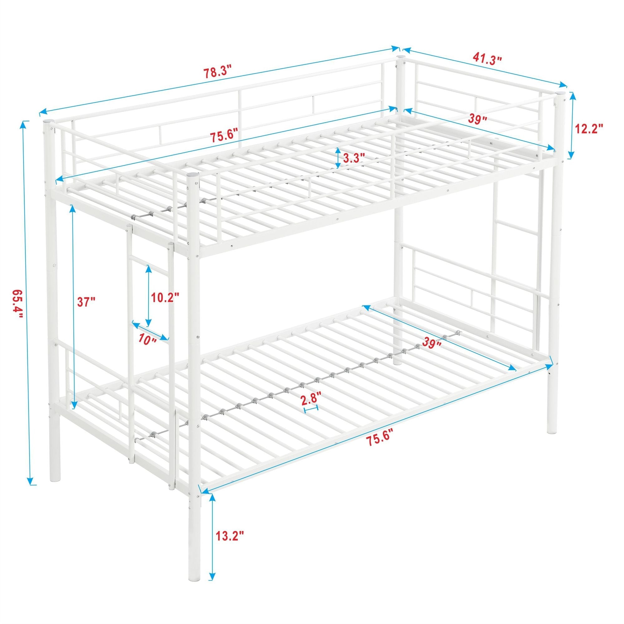 Kids Shared Room Twin Over Twin Metal Bunk Bed with 2 Ladders and Full-Length Guardrail, Black | Just Better Bunk Beds