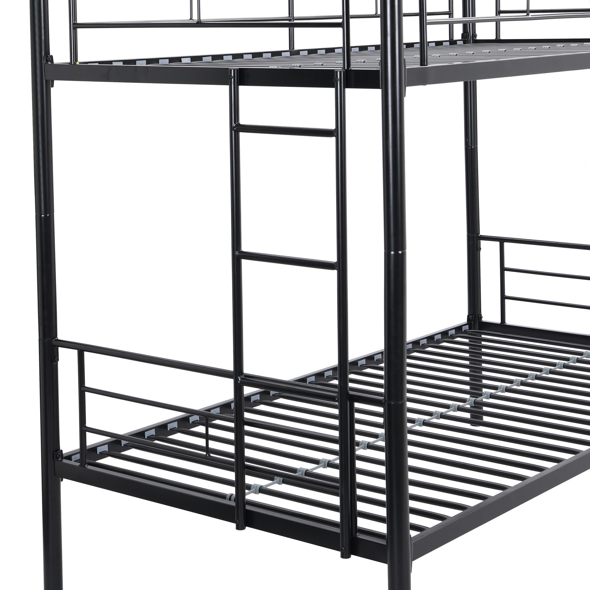 Kids Shared Room Twin Over Twin Metal Bunk Bed with 2 Ladders and Full-Length Guardrail, Black | Just Better Bunk Beds