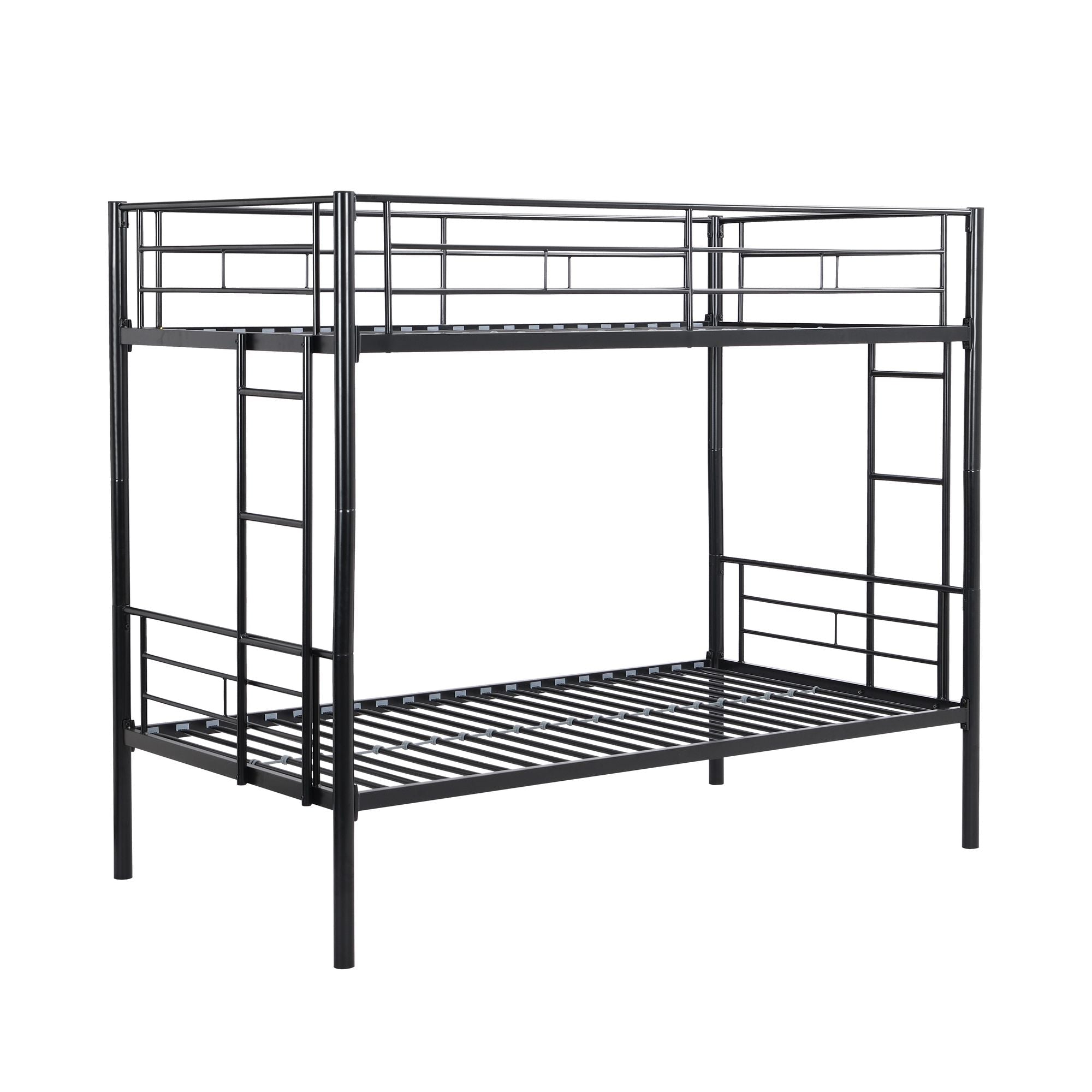 Kids Shared Room Twin Over Twin Metal Bunk Bed with 2 Ladders and Full-Length Guardrail, Black | Just Better Bunk Beds