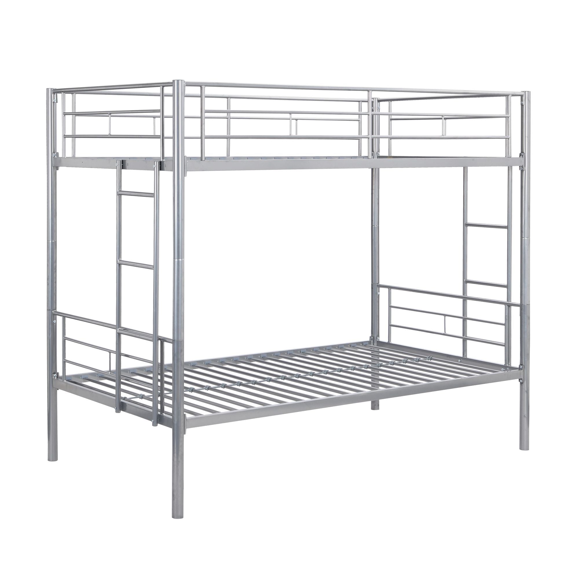 Kids Shared Room Twin Over Twin Metal Bunk Bed with 2 Ladders and Full-Length Guardrail, Black | Just Better Bunk Beds