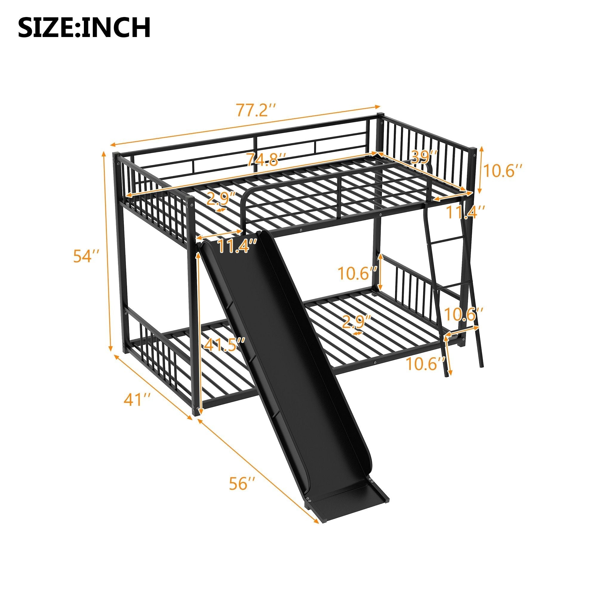 Kids Shared Room Twin Over Twin Metal Bunk Bed with Slide, Ladder, White or Black | Just Better Bunk Beds