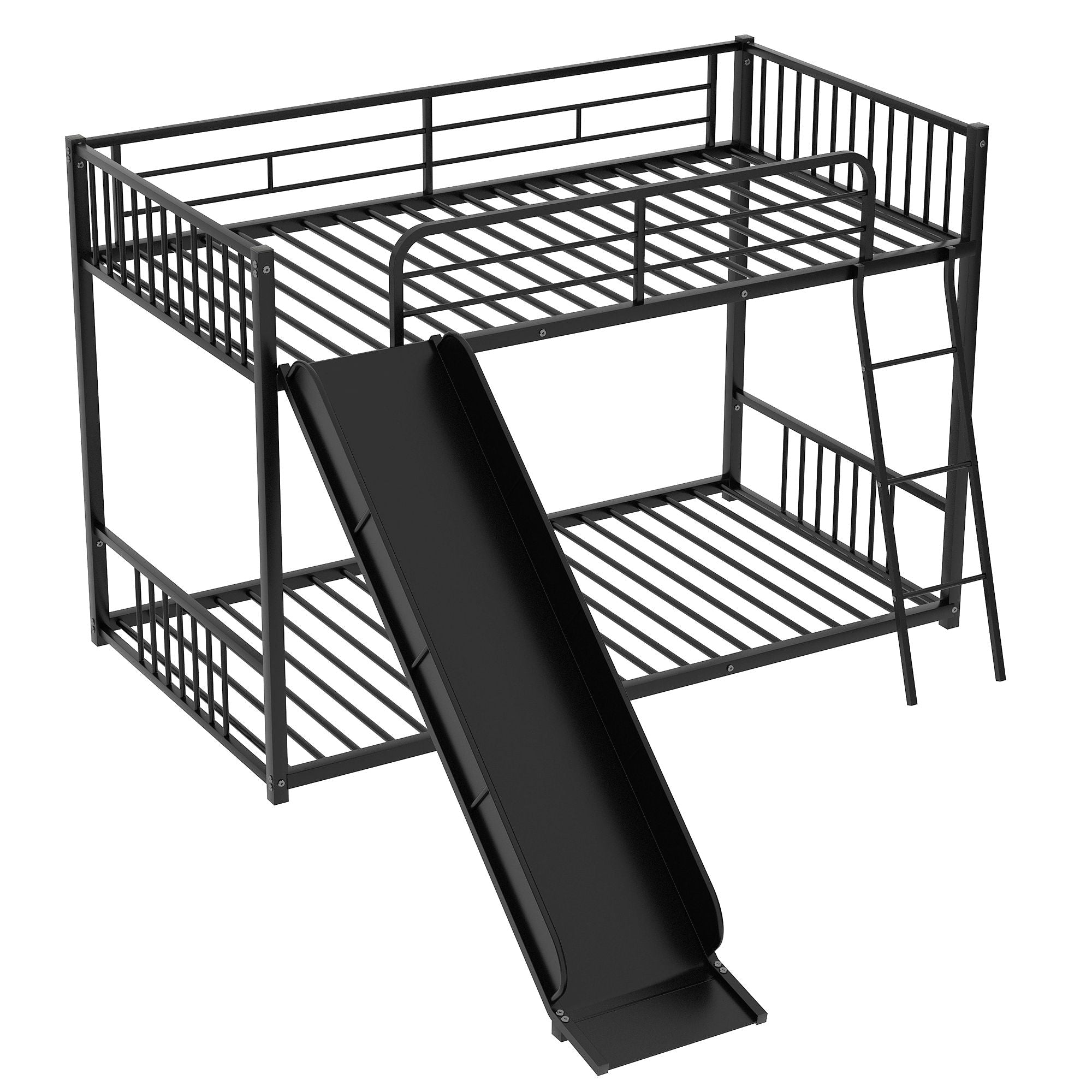 Kids Shared Room Twin Over Twin Metal Bunk Bed with Slide, Ladder, White or Black | Just Better Bunk Beds