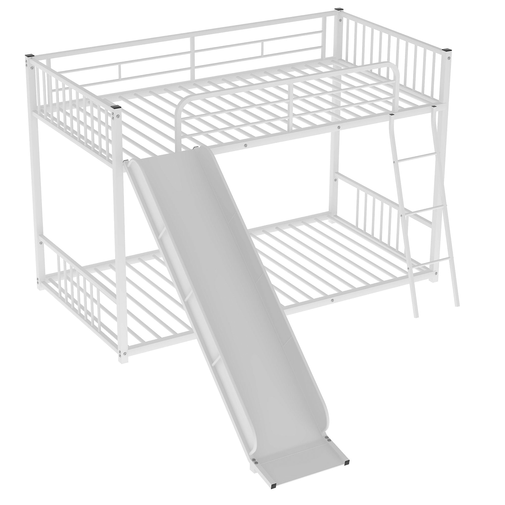 Kids Shared Room Twin Over Twin Metal Bunk Bed with Slide, Ladder, White or Black | Just Better Bunk Beds
