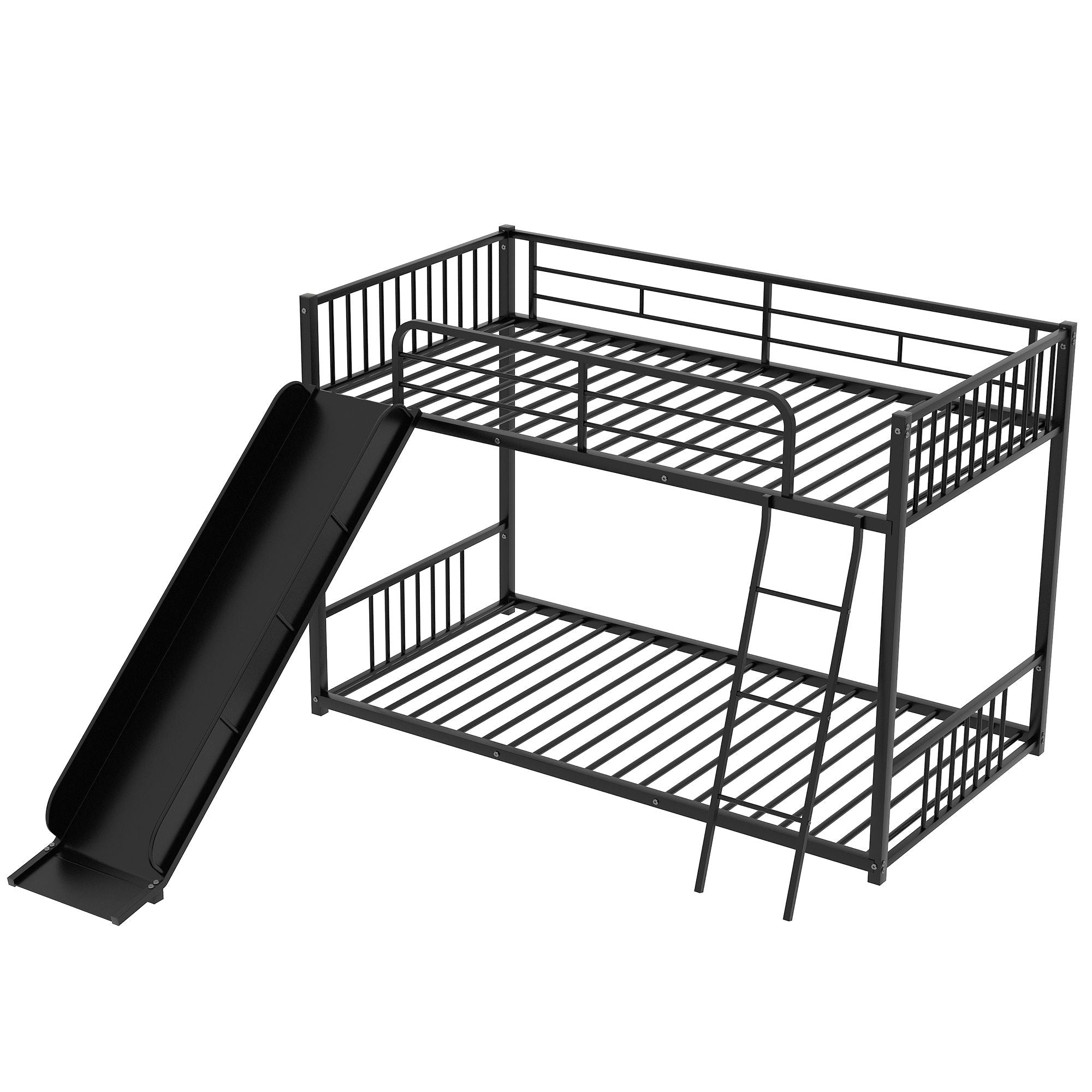 Kids Shared Room Twin Over Twin Metal Bunk Bed with Slide, Ladder, White or Black | Just Better Bunk Beds