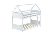 Kids Shared Room Twin Over Twin Rubber Wood House Floor Bunk Bed with Guardrails Ladder White | Just Better Bunk Beds