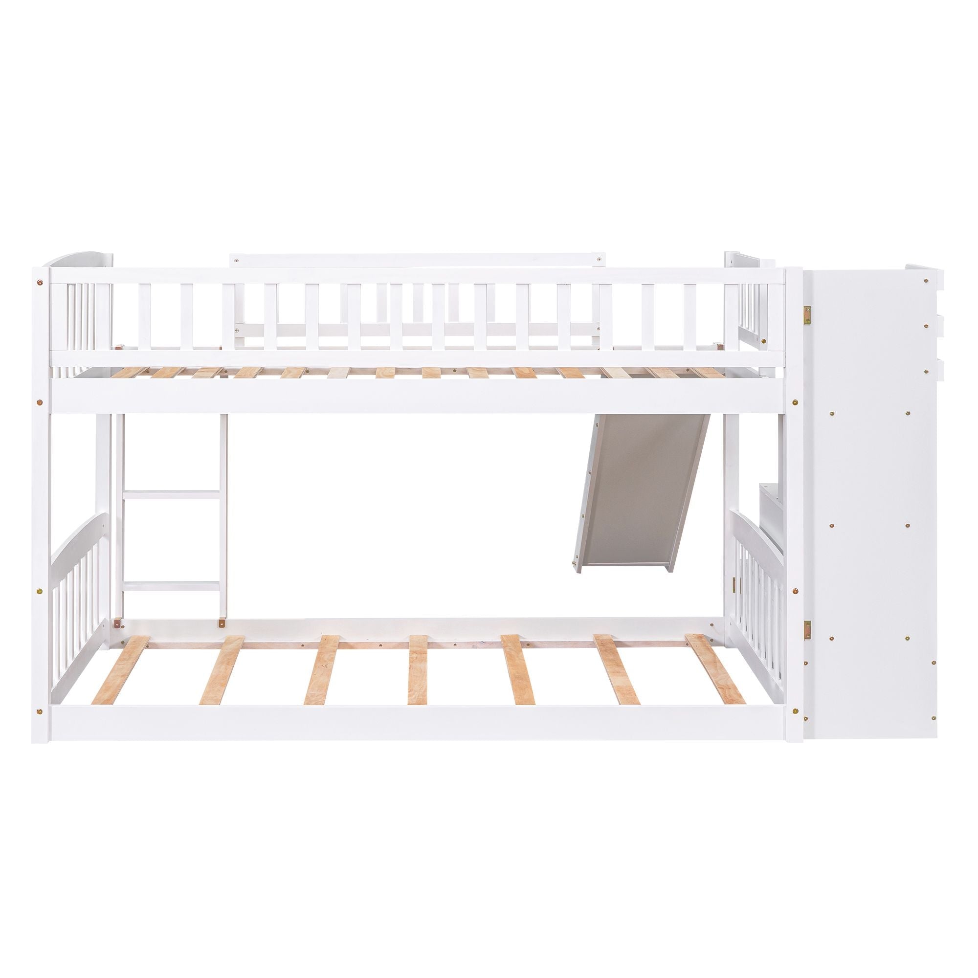 Kids Shared Room Twin over Twin Stairway Bunk Bed with Storage Drawers and Slide, White Wood | Just Better Bunk Beds
