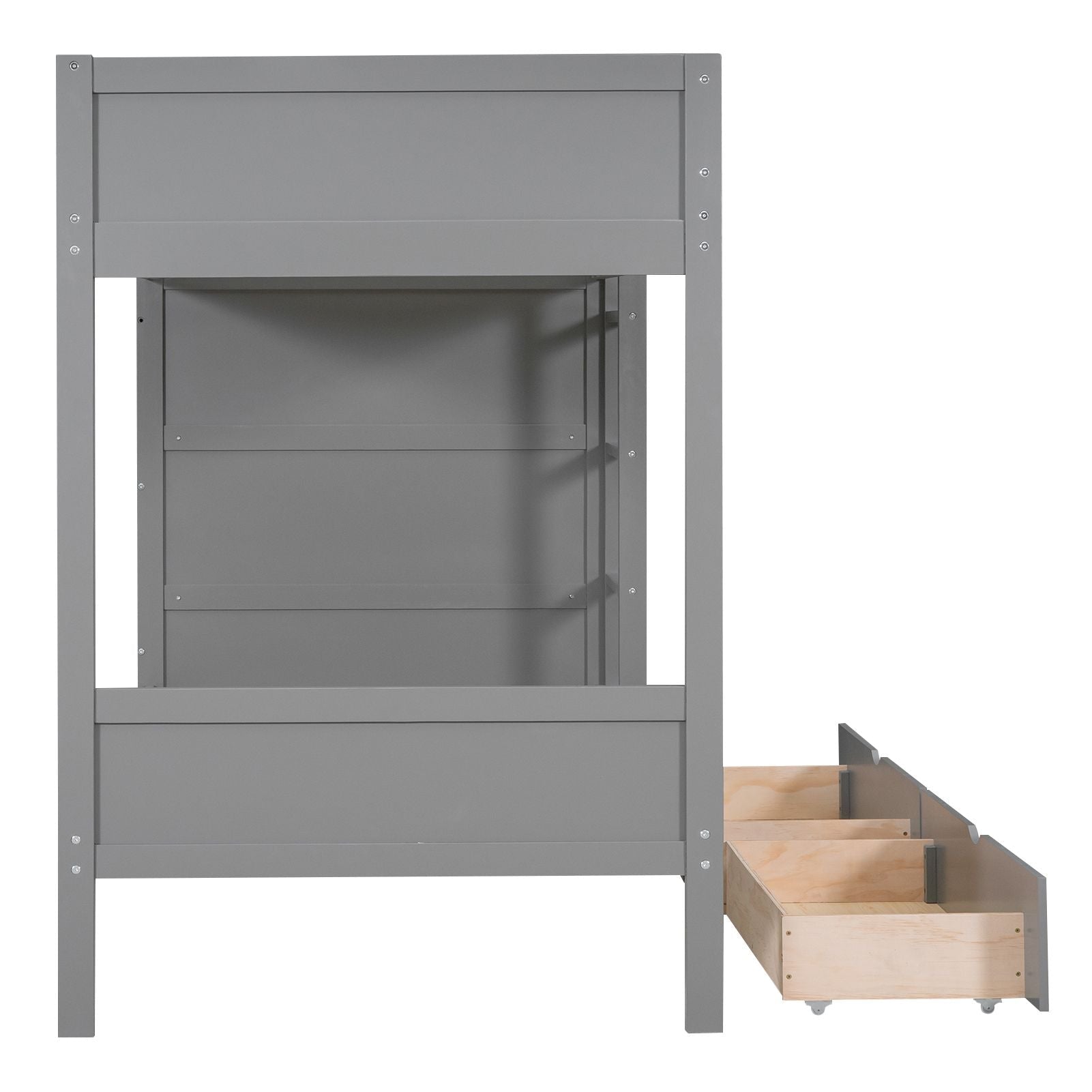 Kids Shared Room Twin Over Twin Wood Bunk Bed with 2 Drawers and Multi-layer Cabinet, Gray | Just Better Bunk Beds