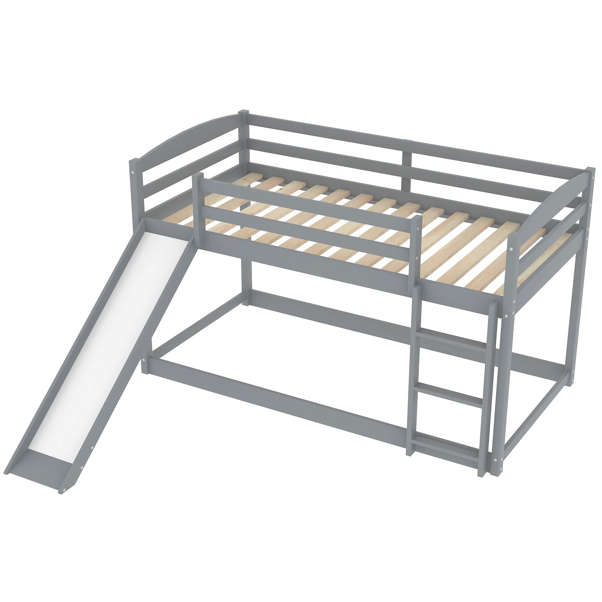 Kids Shared Room Twin over Twin Wood Bunk Bed with Convertible Slide and Ladder Gray | Just Better Bunk Beds
