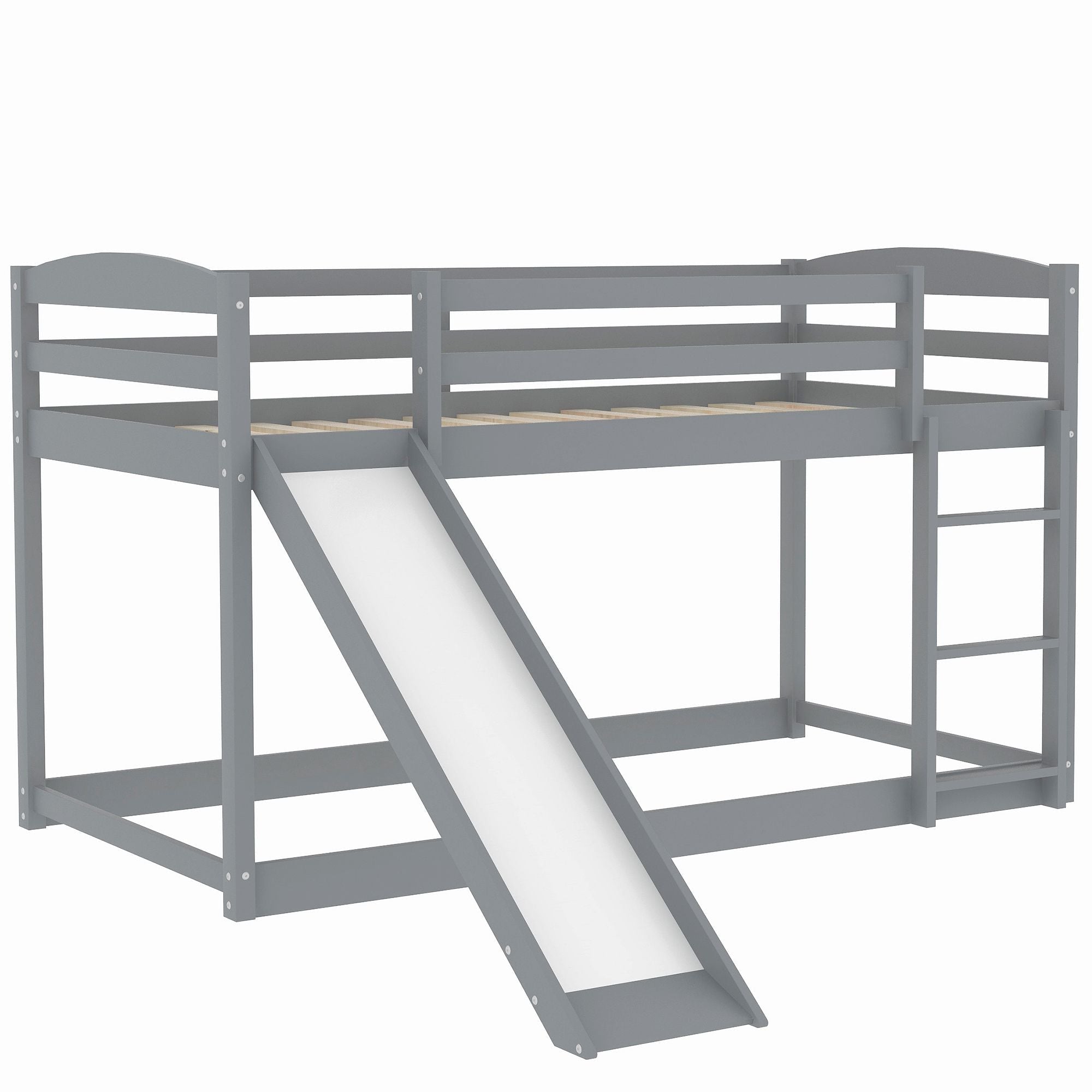 Kids Shared Room Twin over Twin Wood Bunk Bed with Convertible Slide and Ladder Gray | Just Better Bunk Beds