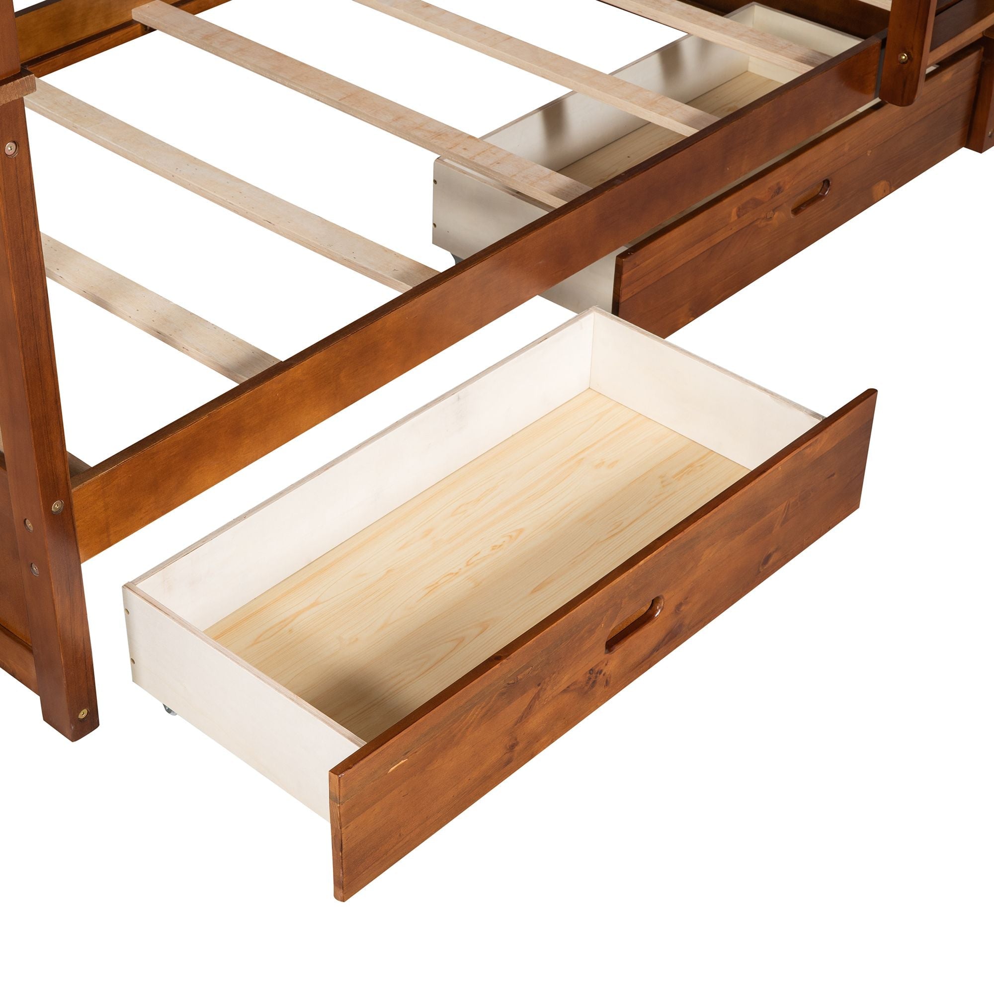 Kids Shared Room Twin Over Twin Wood Bunk Bed with Ladders and Two Storage Drawers Walnut | Just Better Bunk Beds