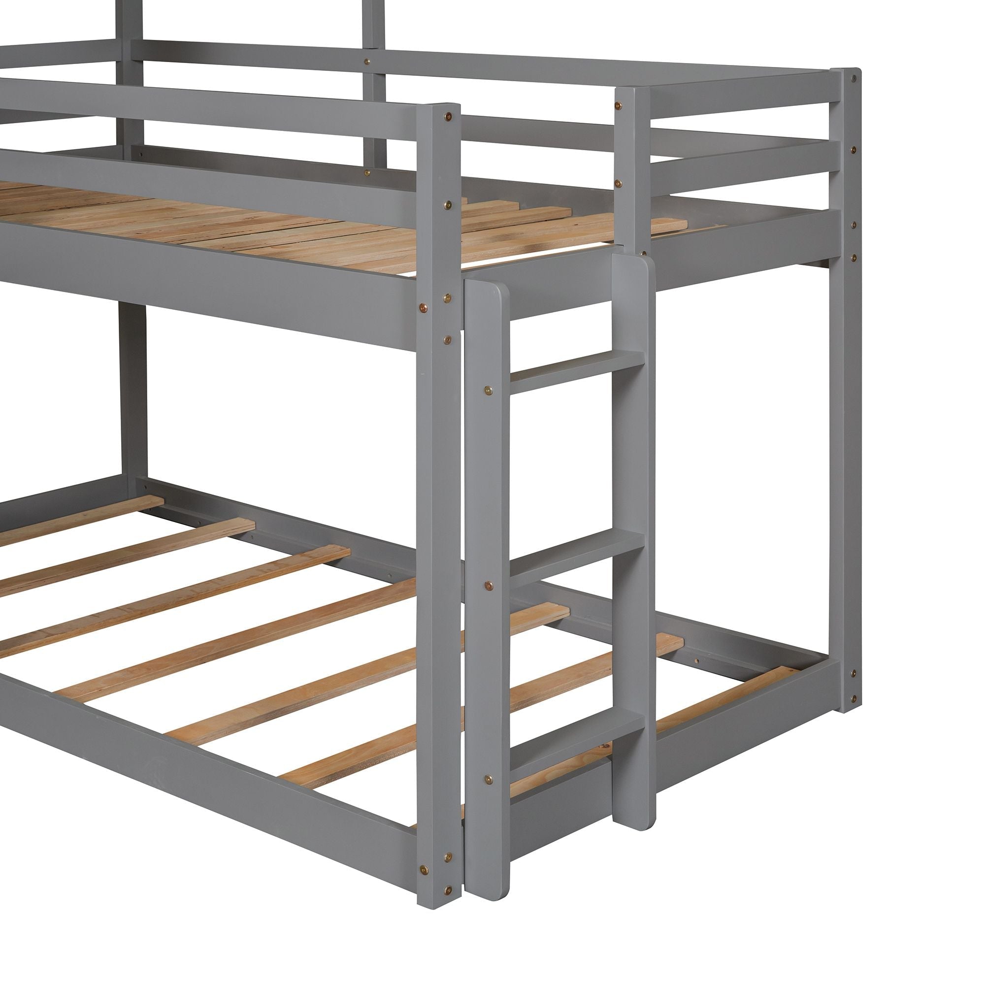 Kids Shared Room Twin Over Twin Wood Bunk Bed with Roof Window Guardrail Ladder White | Just Better Bunk Beds