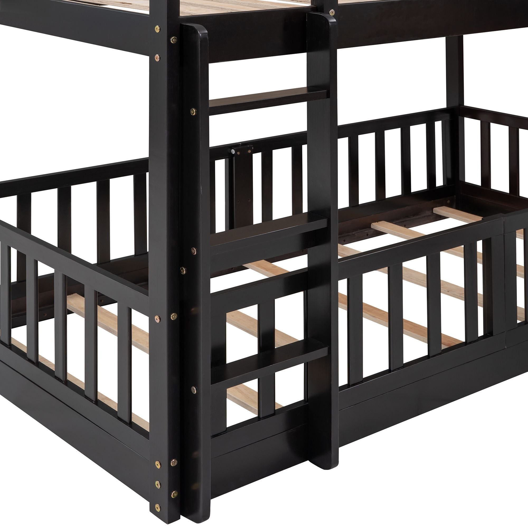 Kids Shared Room Twin Over Twin Wood Bunk Bed with Slide and Ladder, Espresso Finish | Just Better Bunk Beds