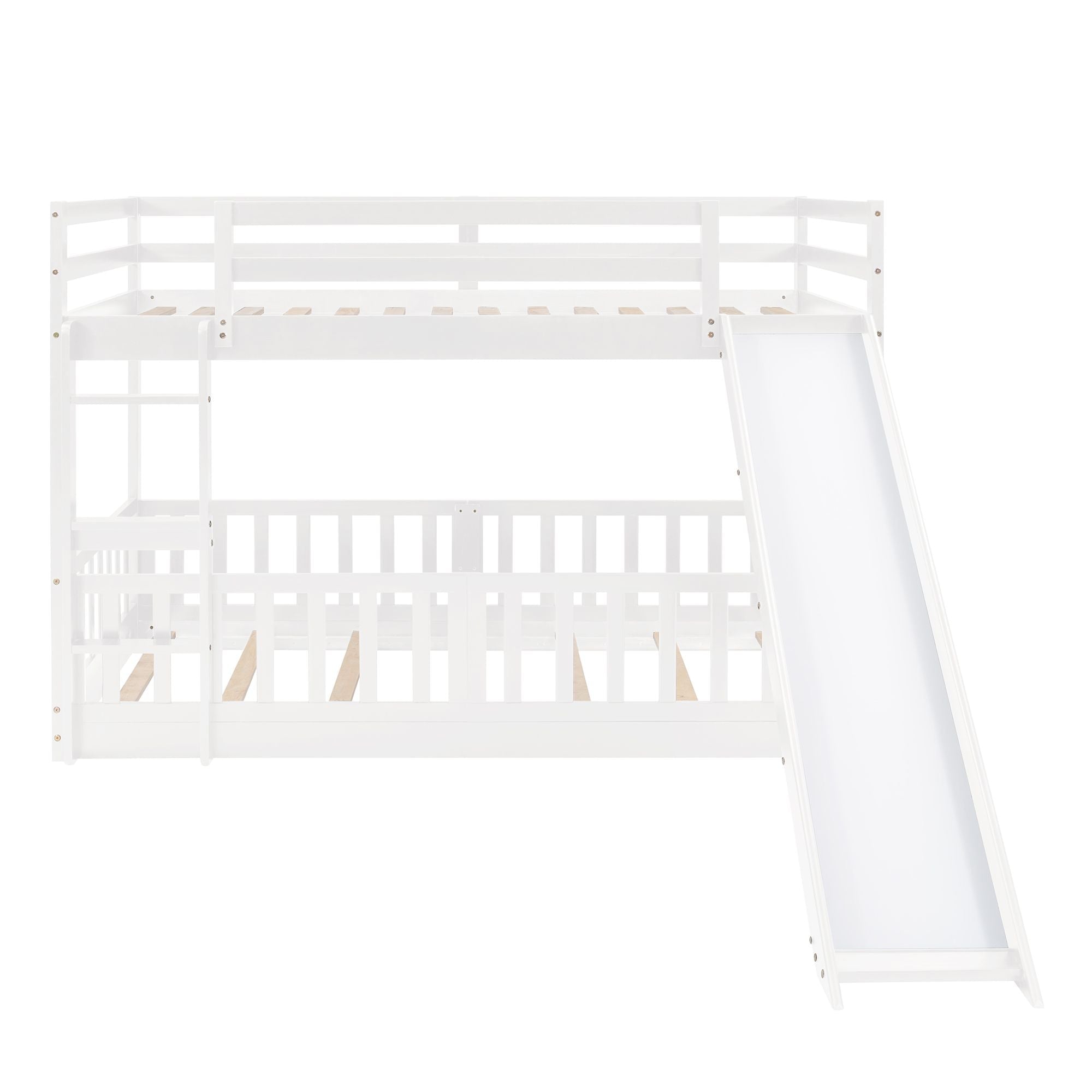 Kids Shared Room Twin Over Twin Wood Bunk Bed with Slide and Ladder White | Just Better Bunk Beds