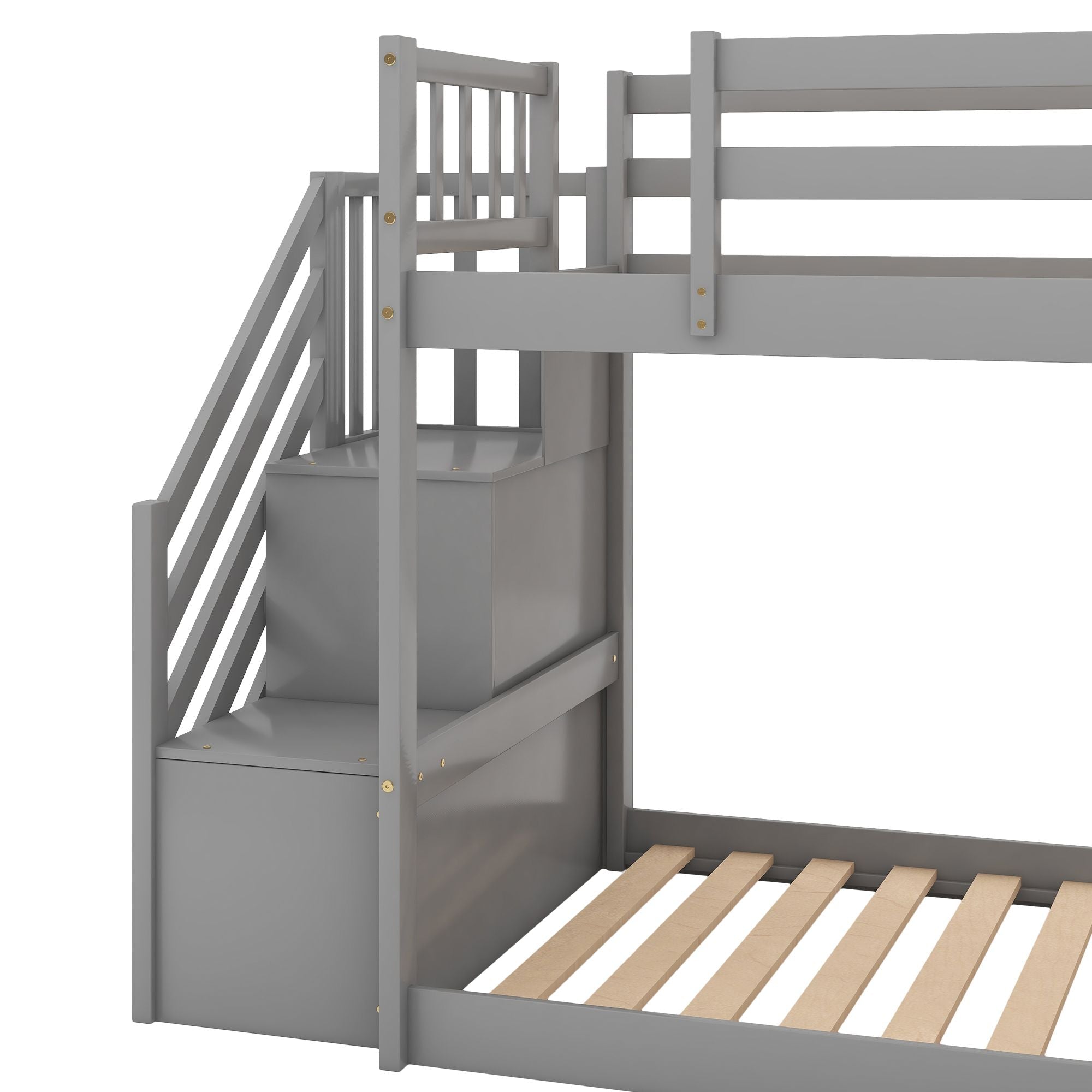Kids Shared Room Twin Over Twin Wood Bunk Bed with Slide and Stairway in Gray | Just Better Bunk Beds