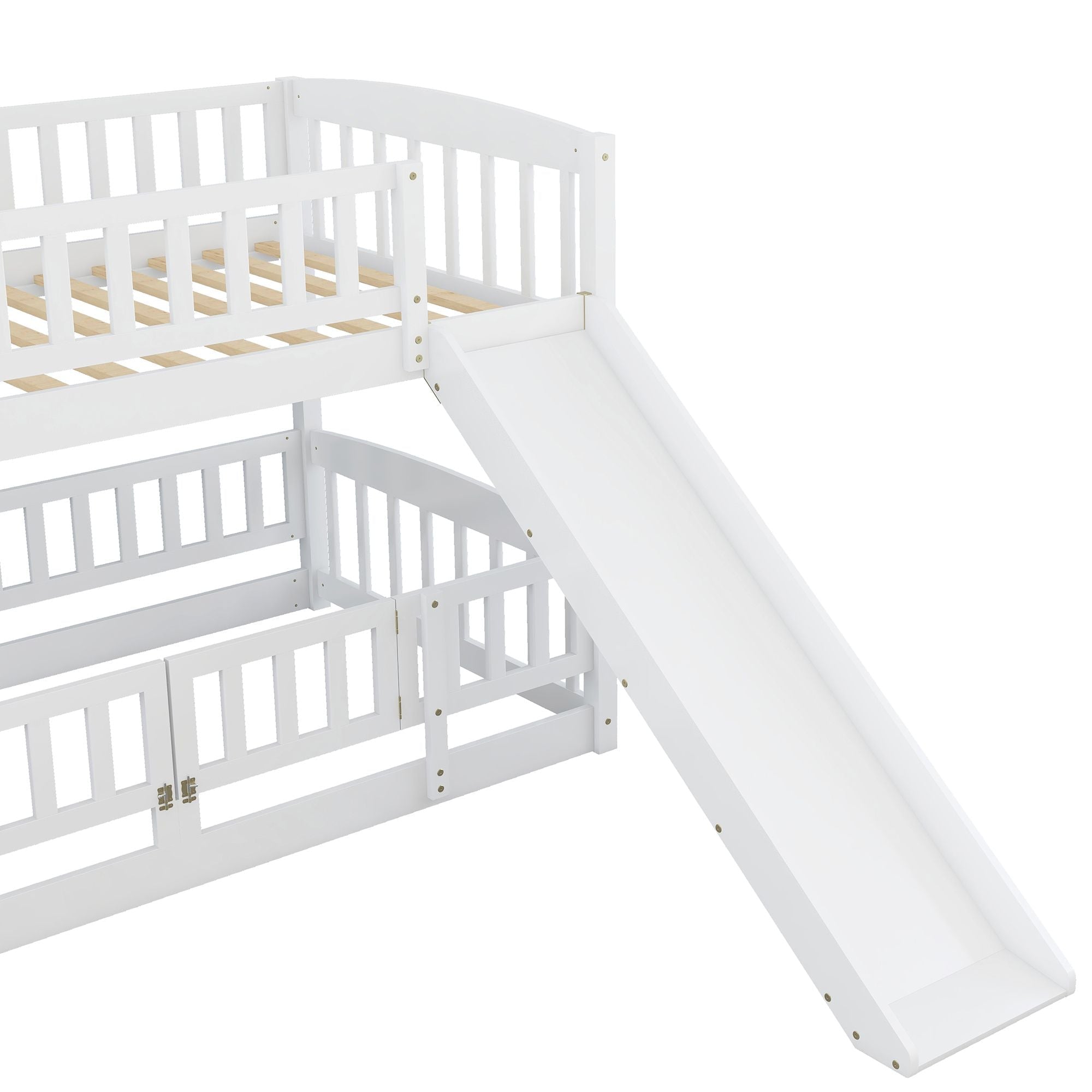 Kids Shared Room Twin Over Twin Wood Bunk Bed with Slide, Ladder, White | Just Better Bunk Beds