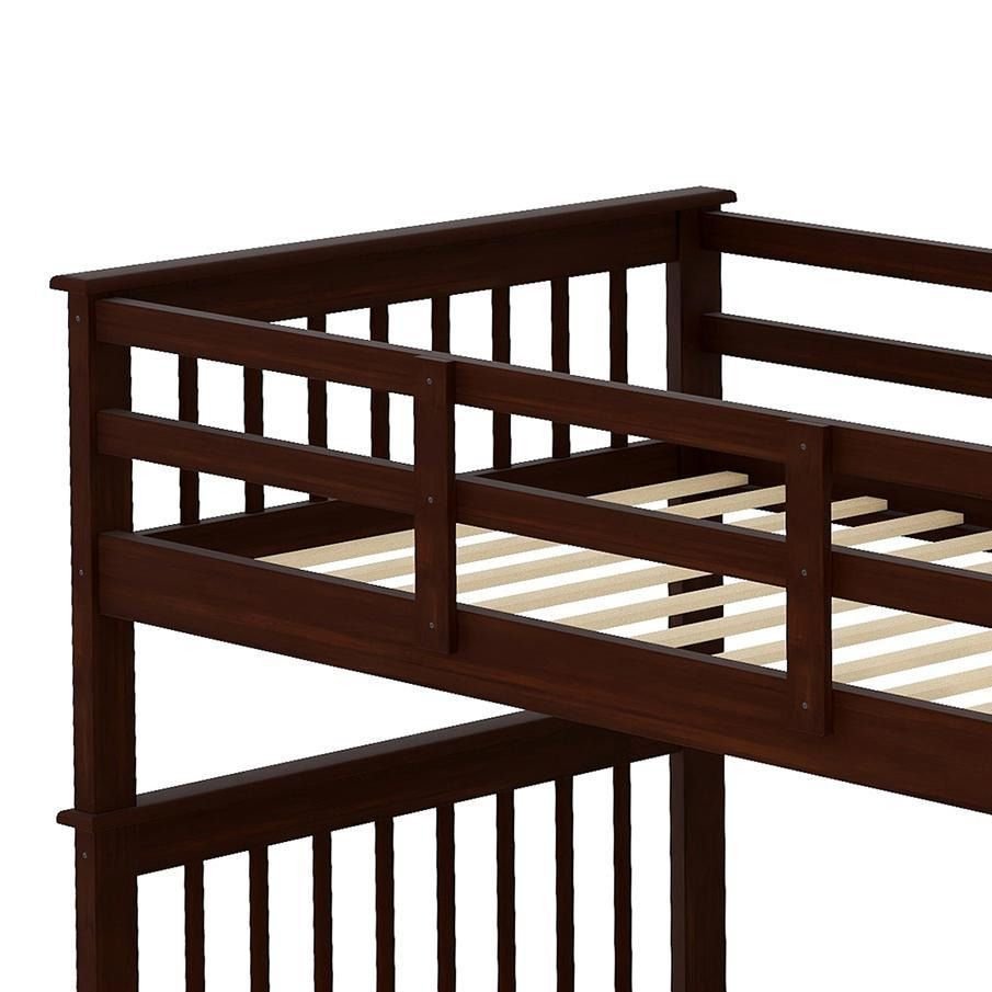 Kids Shared Room Twin Over Twin Wood Bunk Bed with Staircase Storage Drawers, Espresso | Just Better Bunk Beds