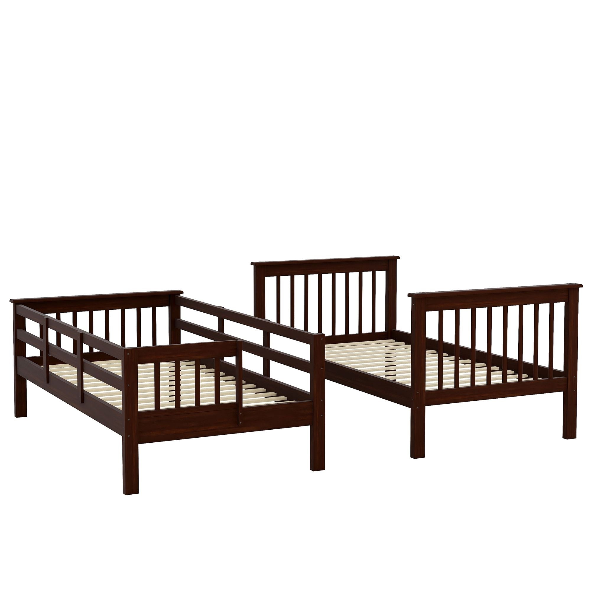 Kids Shared Room Twin Over Twin Wood Bunk Bed with Staircase Storage Drawers, Espresso | Just Better Bunk Beds