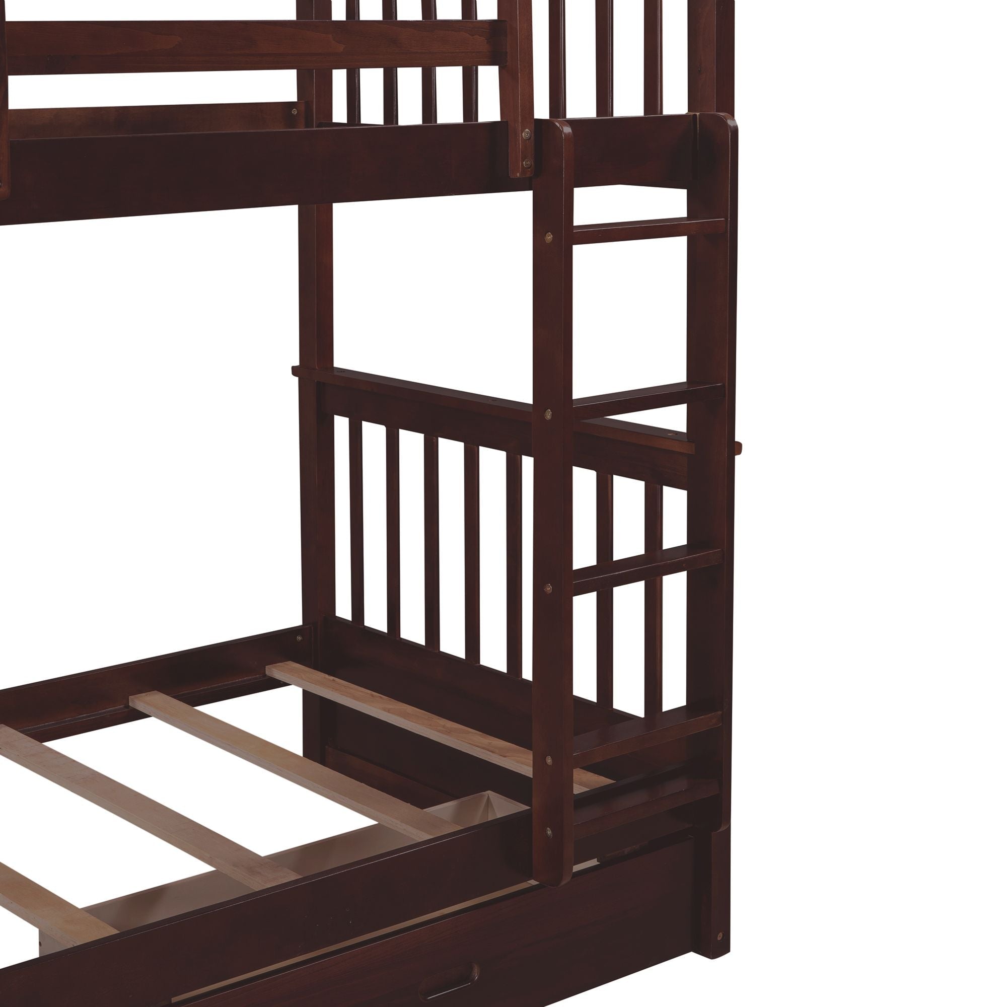 Kids Shared Room Twin Over Twin Wood Bunk Bed with Storage Drawers and Ladders, Espresso | Just Better Bunk Beds