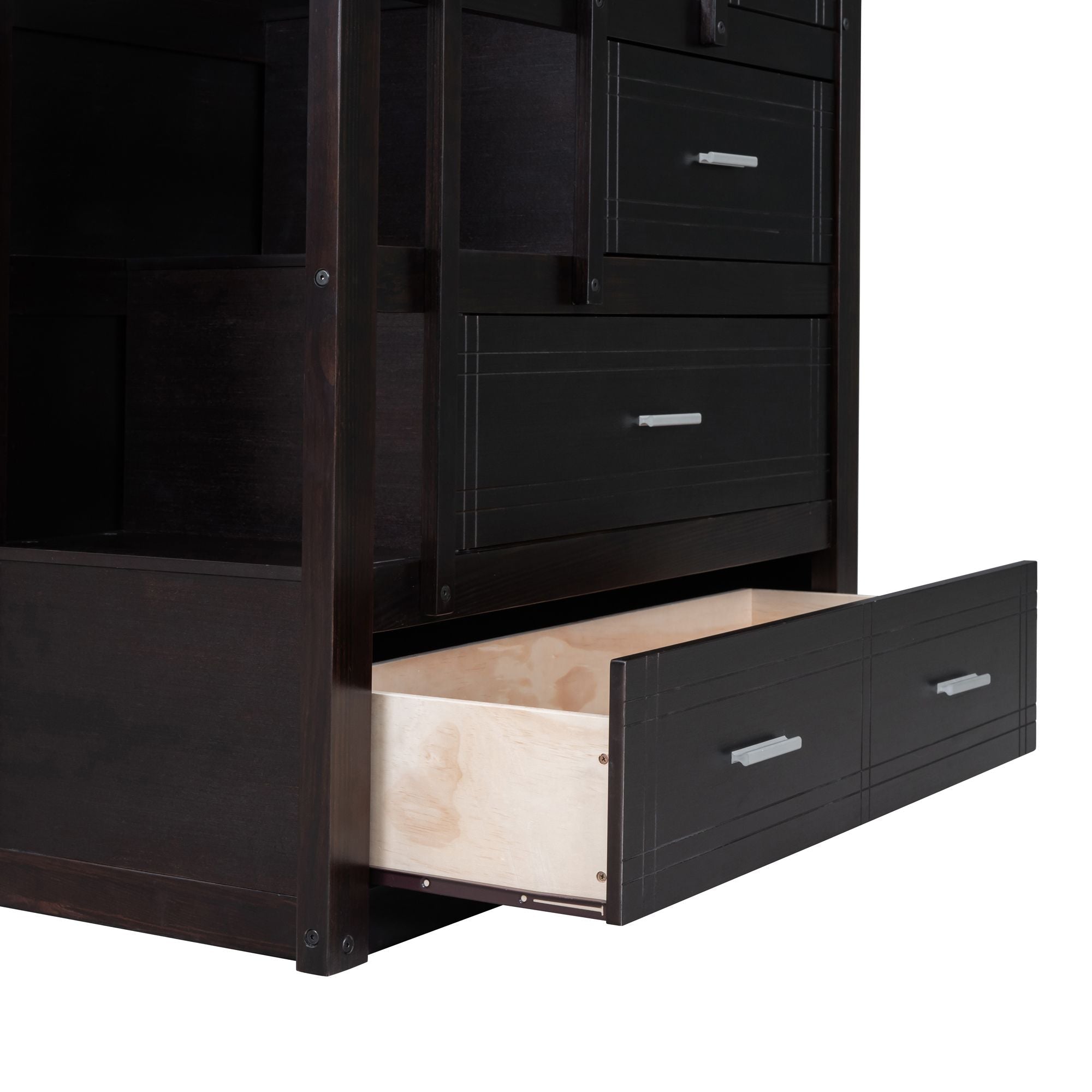 Kids Shared Room Twin Over Twin Wood Bunk Bed with Trundle, Staircase Storage, Espresso | Just Better Bunk Beds