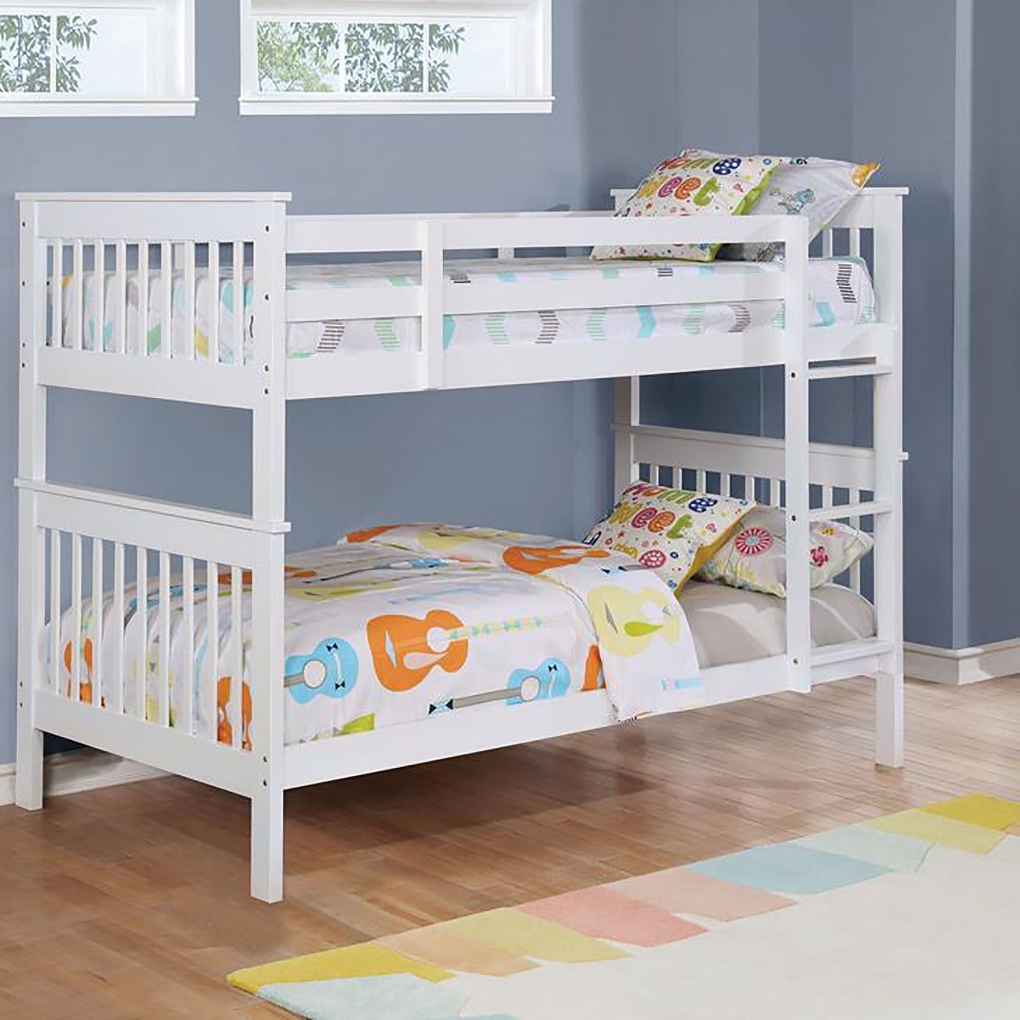 Twin Over Twin Wood Bunk Bed for Kids with Ladder and Guardrails | Just Better Bunk Beds