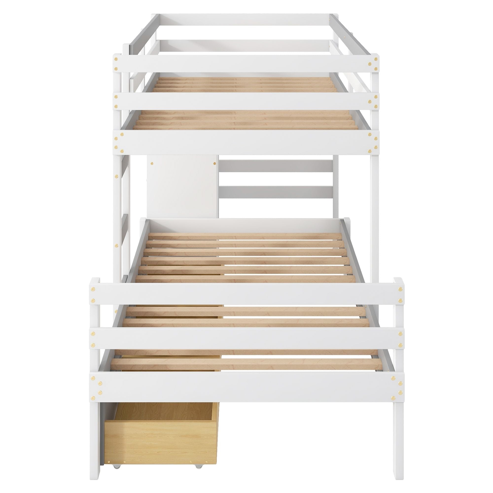 Kids Shared Room Twin Over Twin Wood Loft Bunk Bed with Drawers and Ladder Gray | Just Better Bunk Beds