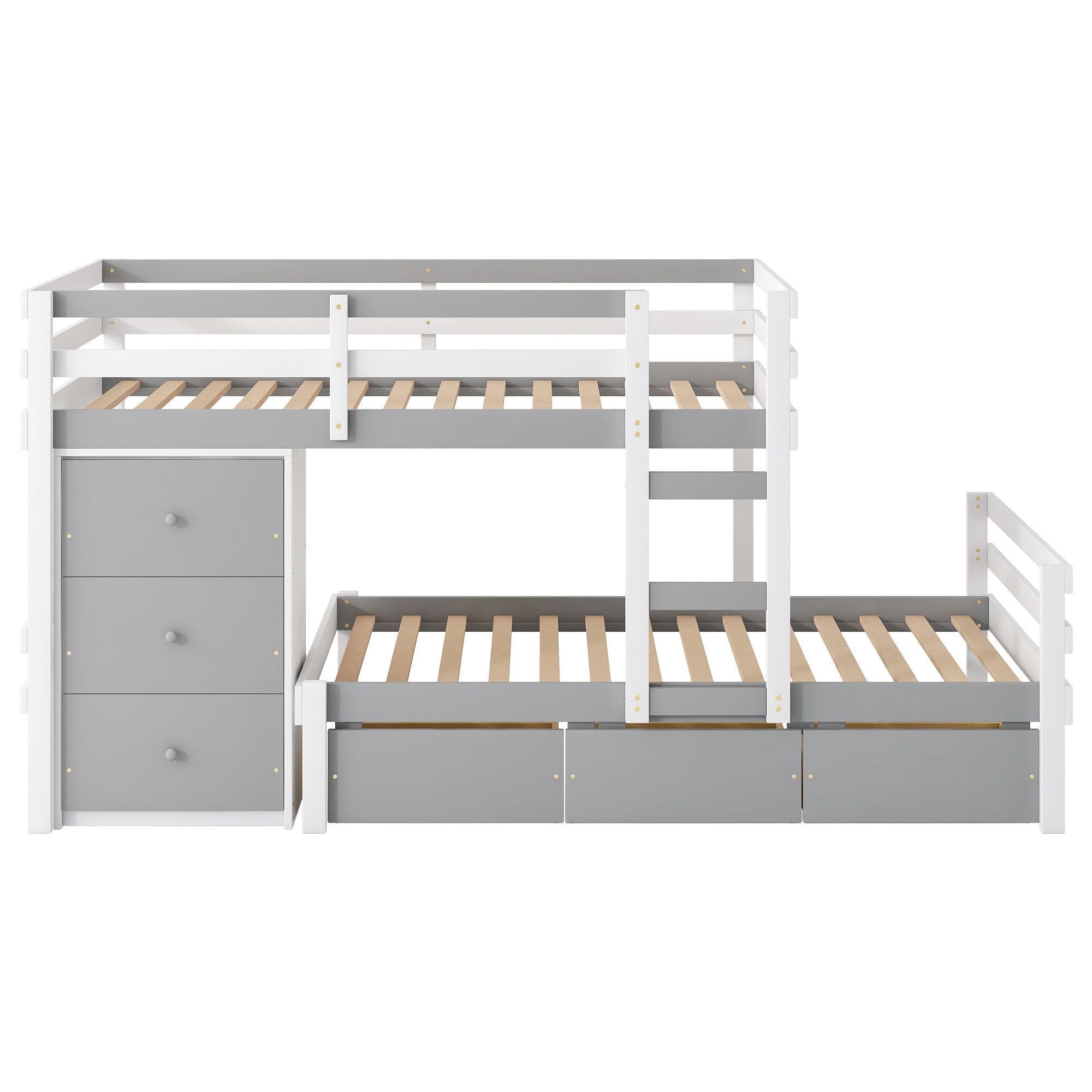 Kids Shared Room Twin Over Twin Wood Loft Bunk Bed with Drawers and Ladder Gray | Just Better Bunk Beds