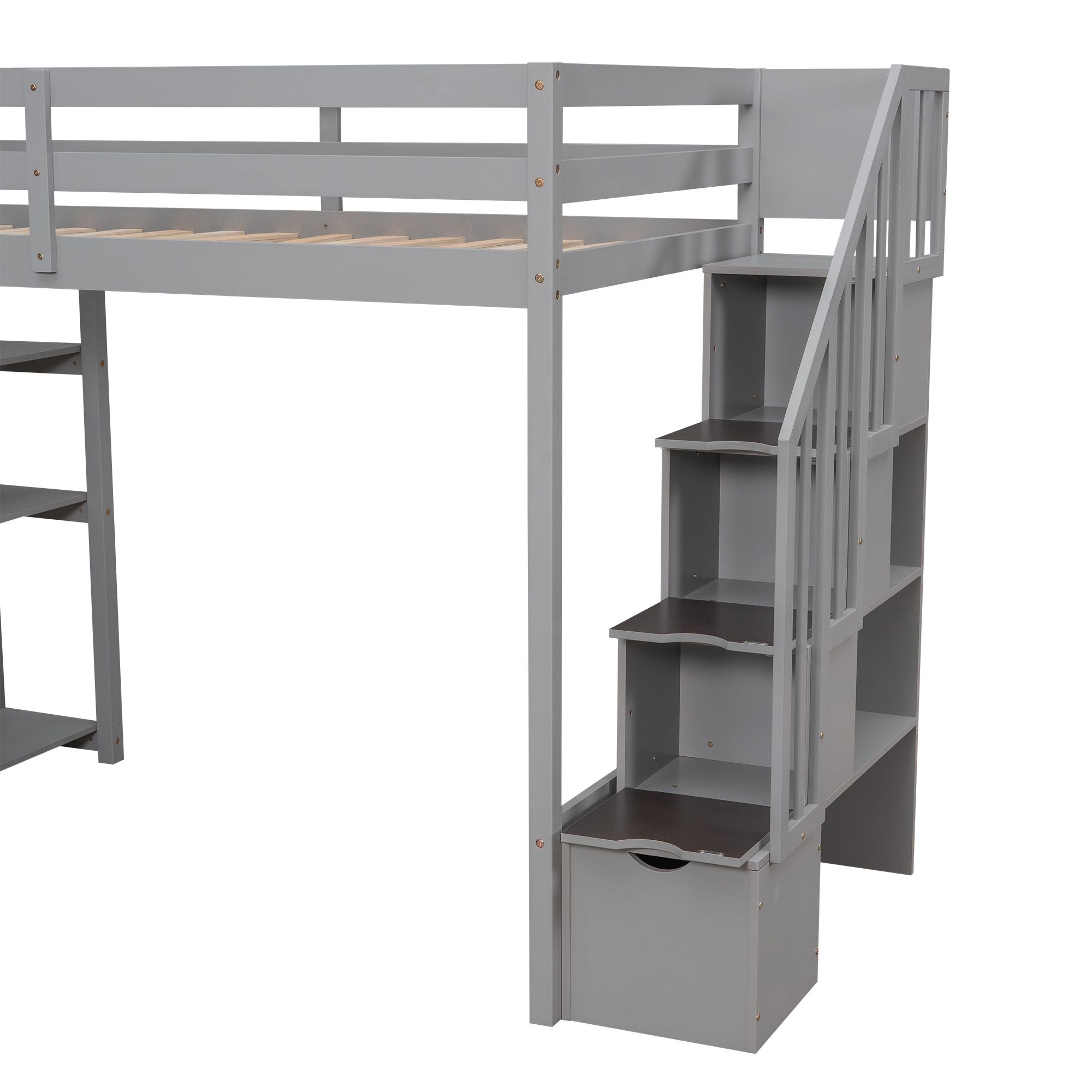 Kids Shared Room Twin Wood Loft Bed with Storage Drawers and Stairs, Espresso, White, or Gray | Just Better Bunk Beds