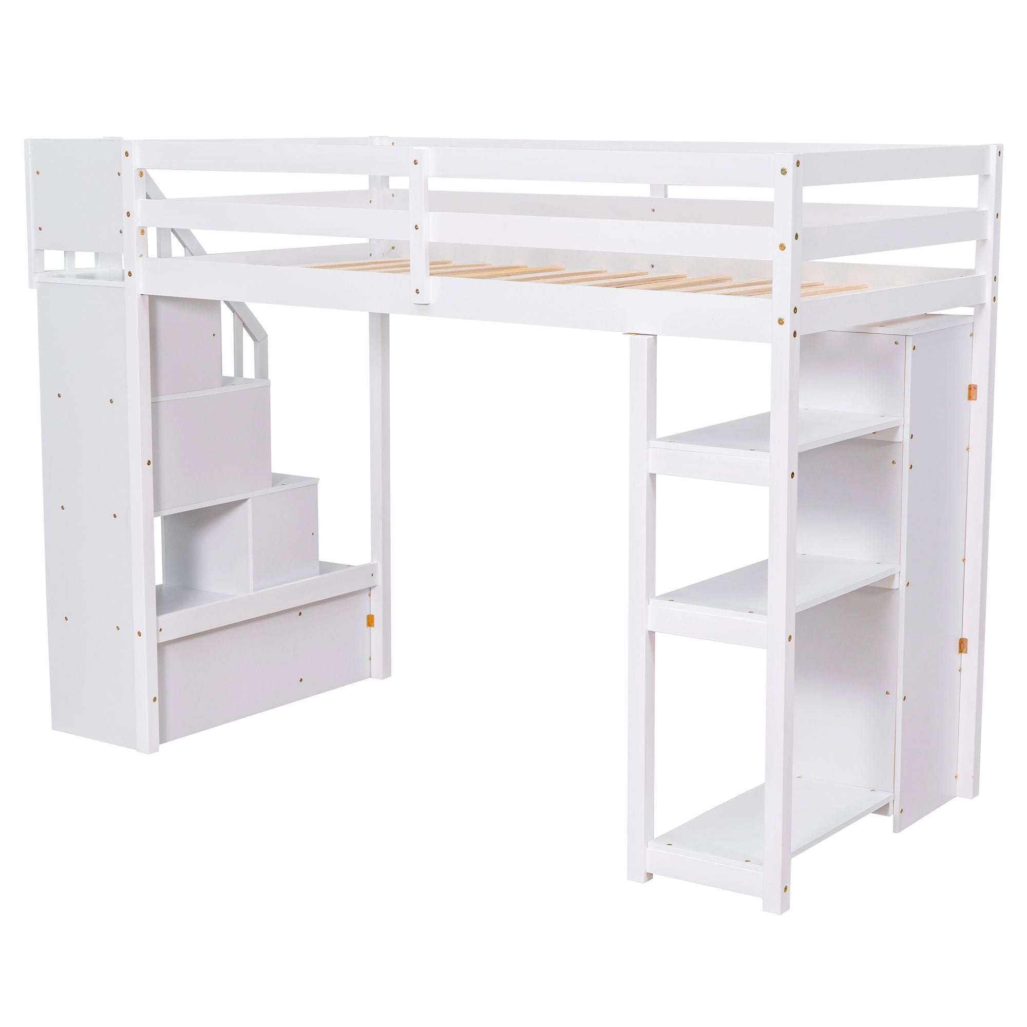 Kids Shared Room Twin Wood Loft Bed with Storage Drawers and Stairs, Espresso, White, or Gray | Just Better Bunk Beds