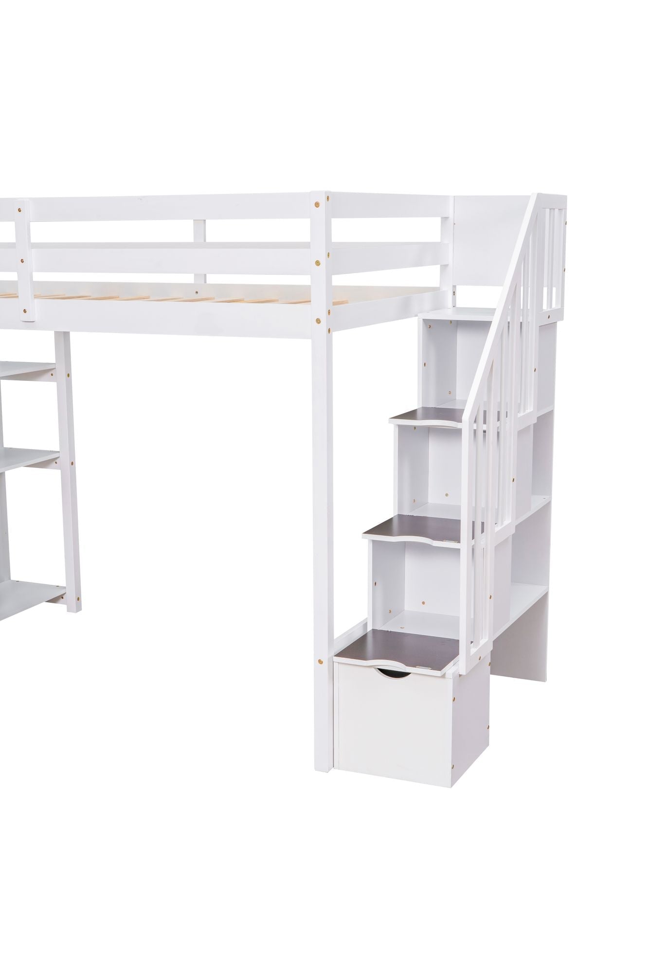 Kids Shared Room Twin Wood Loft Bed with Storage Drawers and Stairs, Espresso, White, or Gray | Just Better Bunk Beds