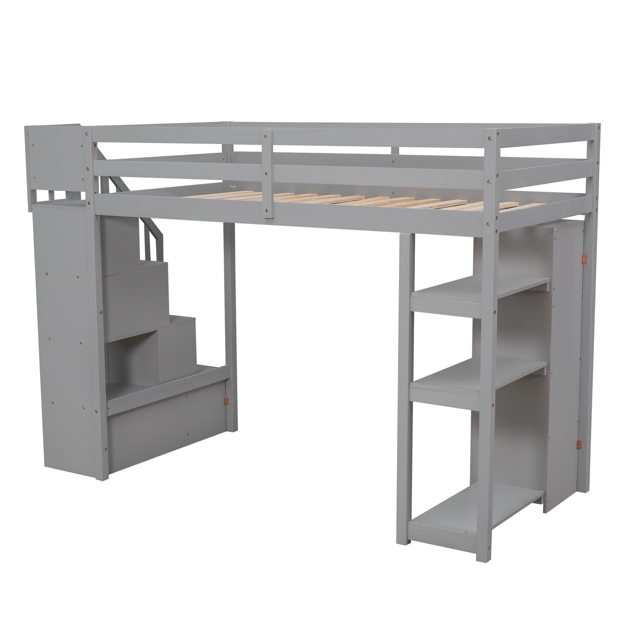 Kids Shared Room Twin Wood Loft Bed with Storage Drawers and Stairs, Espresso, White, or Gray | Just Better Bunk Beds