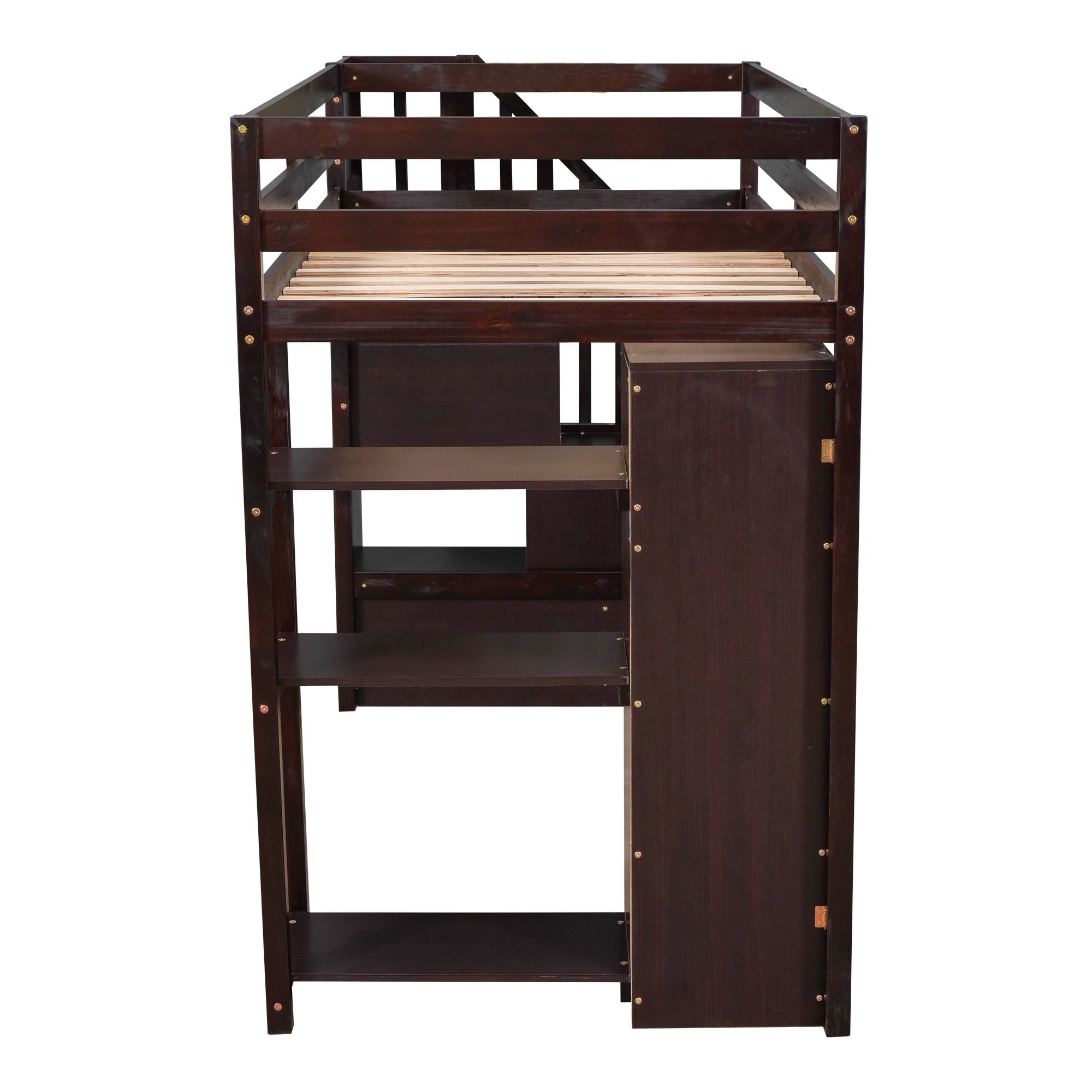 Kids Shared Room Twin Wood Loft Bed with Storage Drawers and Stairs, Espresso, White, or Gray | Just Better Bunk Beds
