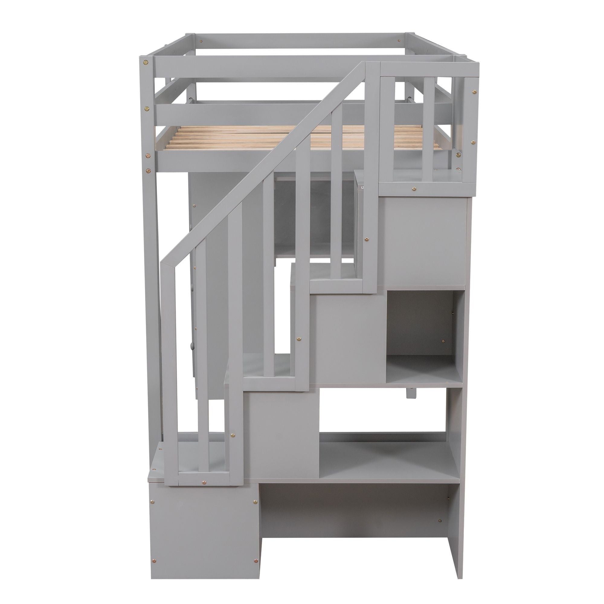 Kids Shared Room Twin Wood Loft Bed with Storage Drawers and Stairs, Espresso, White, or Gray | Just Better Bunk Beds