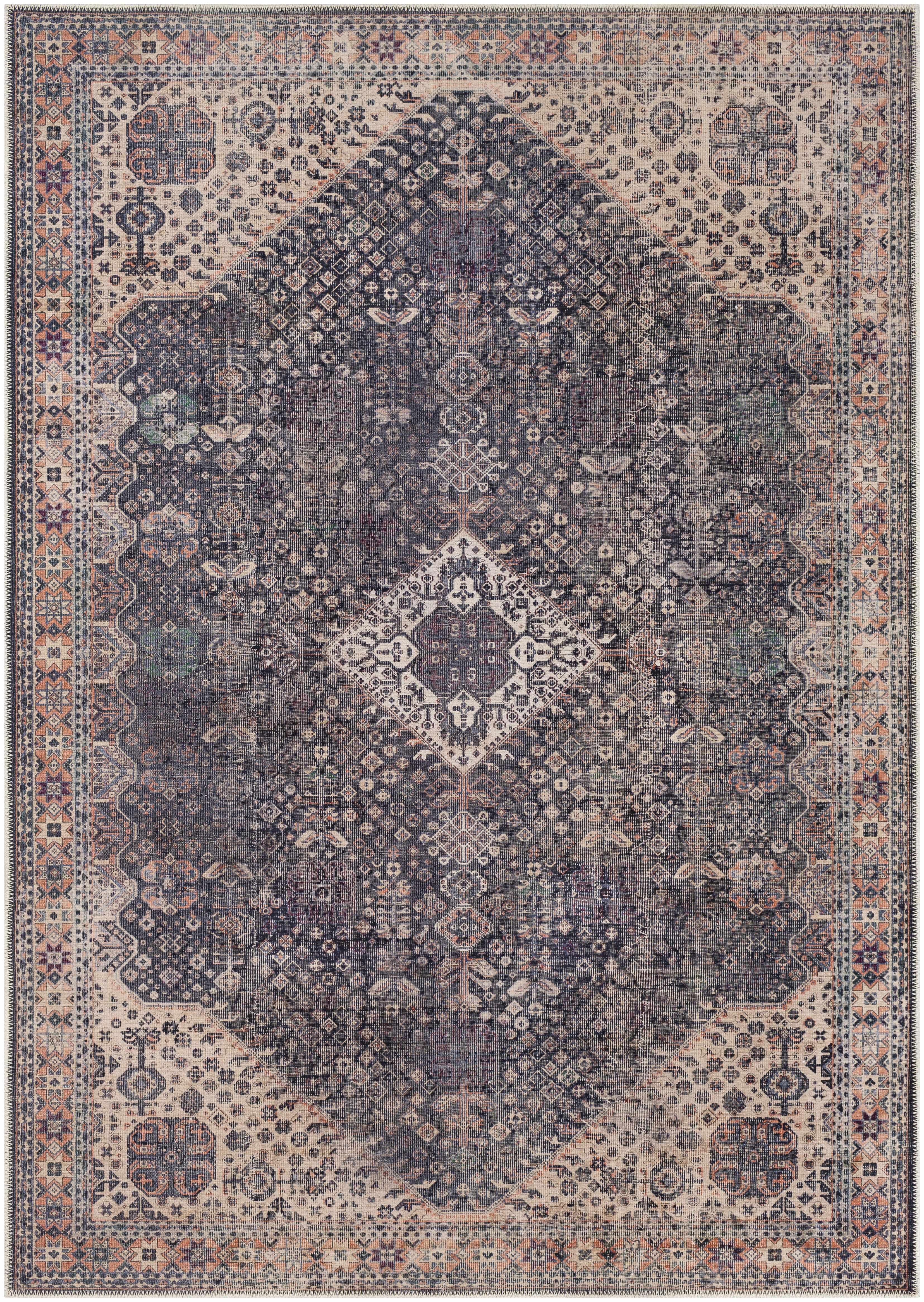 Kittrell Brown Medallion Washable Rug - PRHOMZ