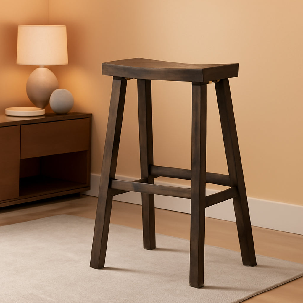 Vincent 31 Inch Antiqued Brown Wood Bar Stool Backless