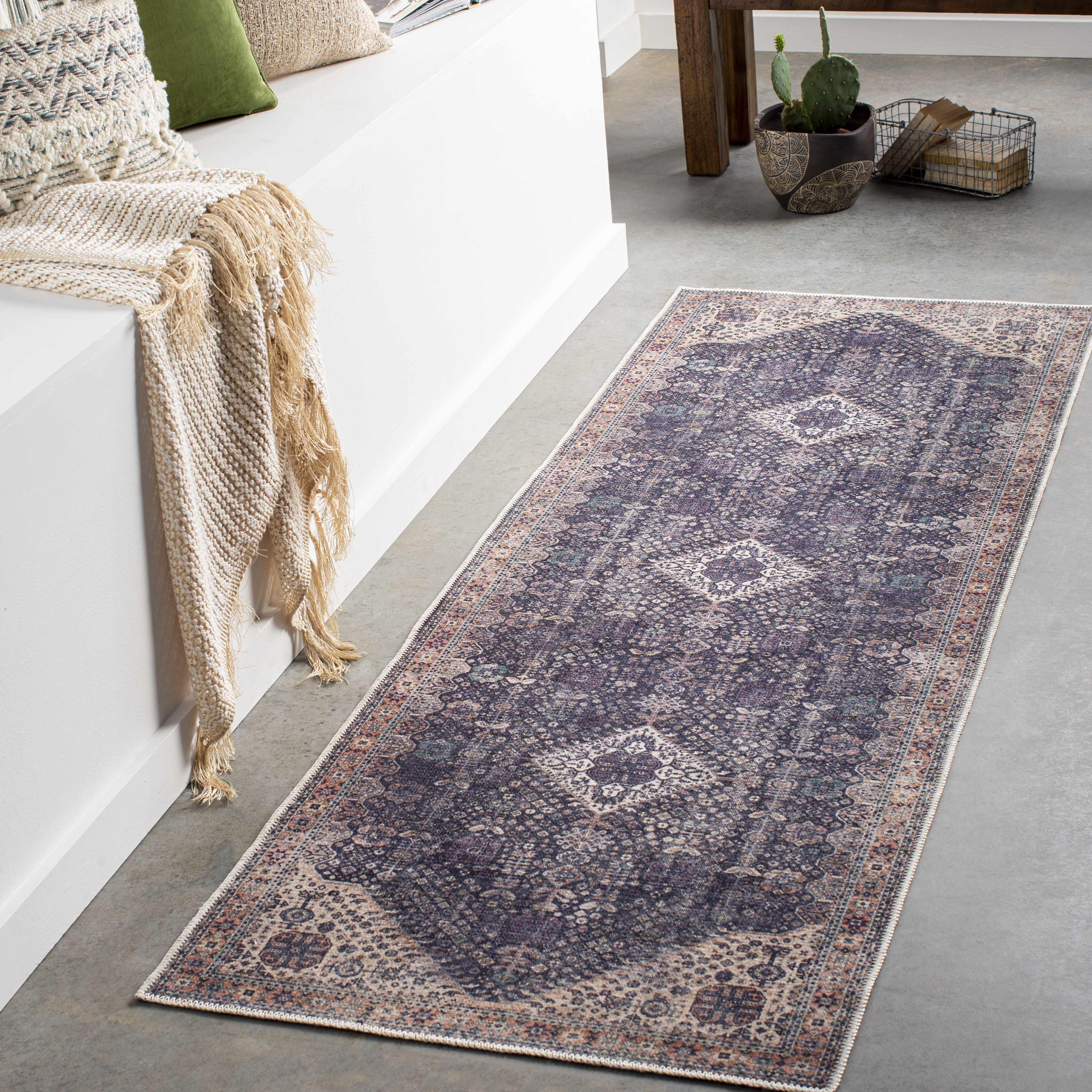 Kittrell Brown Medallion Washable Rug - PRHOMZ