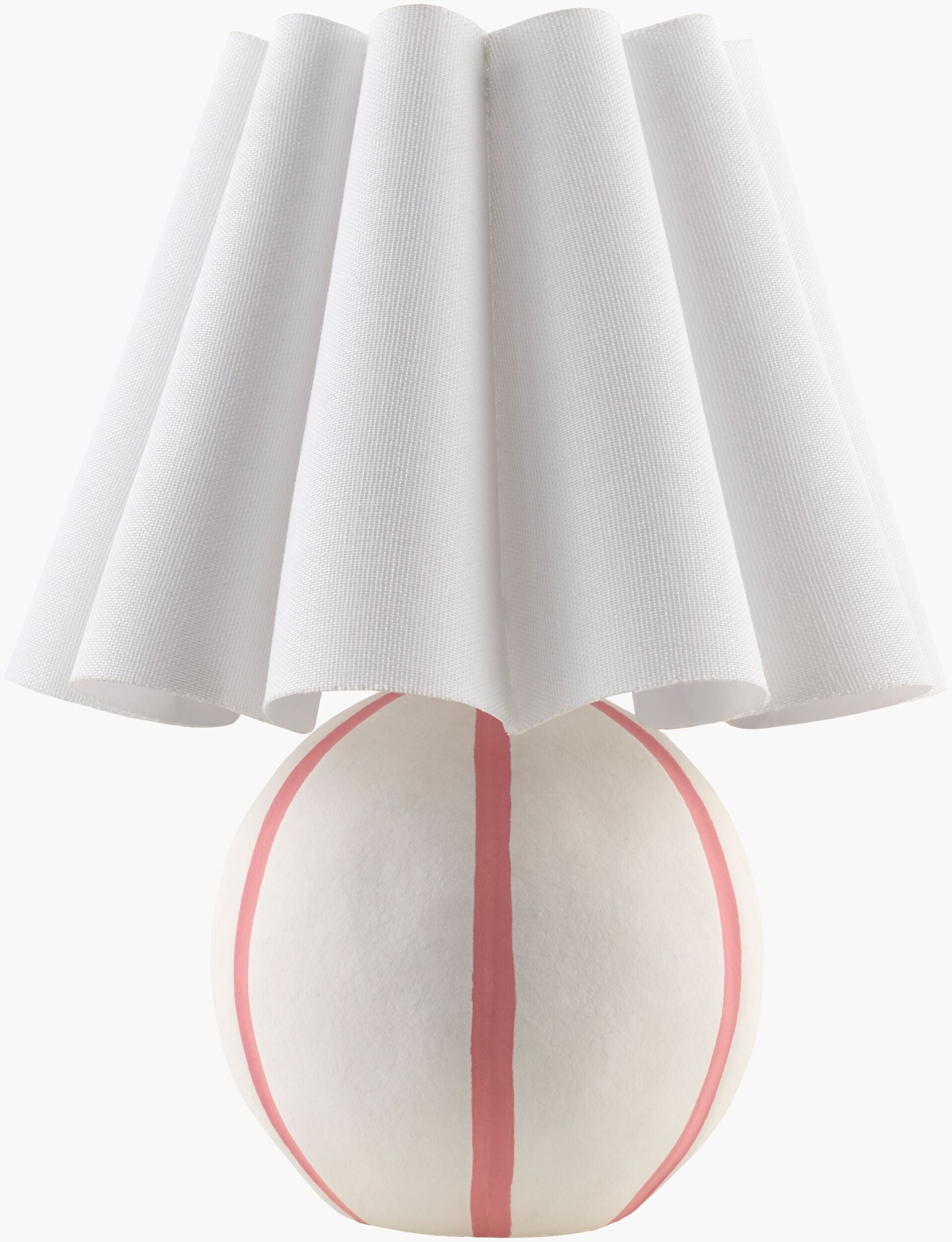 Pink Striped Round Table Lamp with Wavy Linen Shade-0