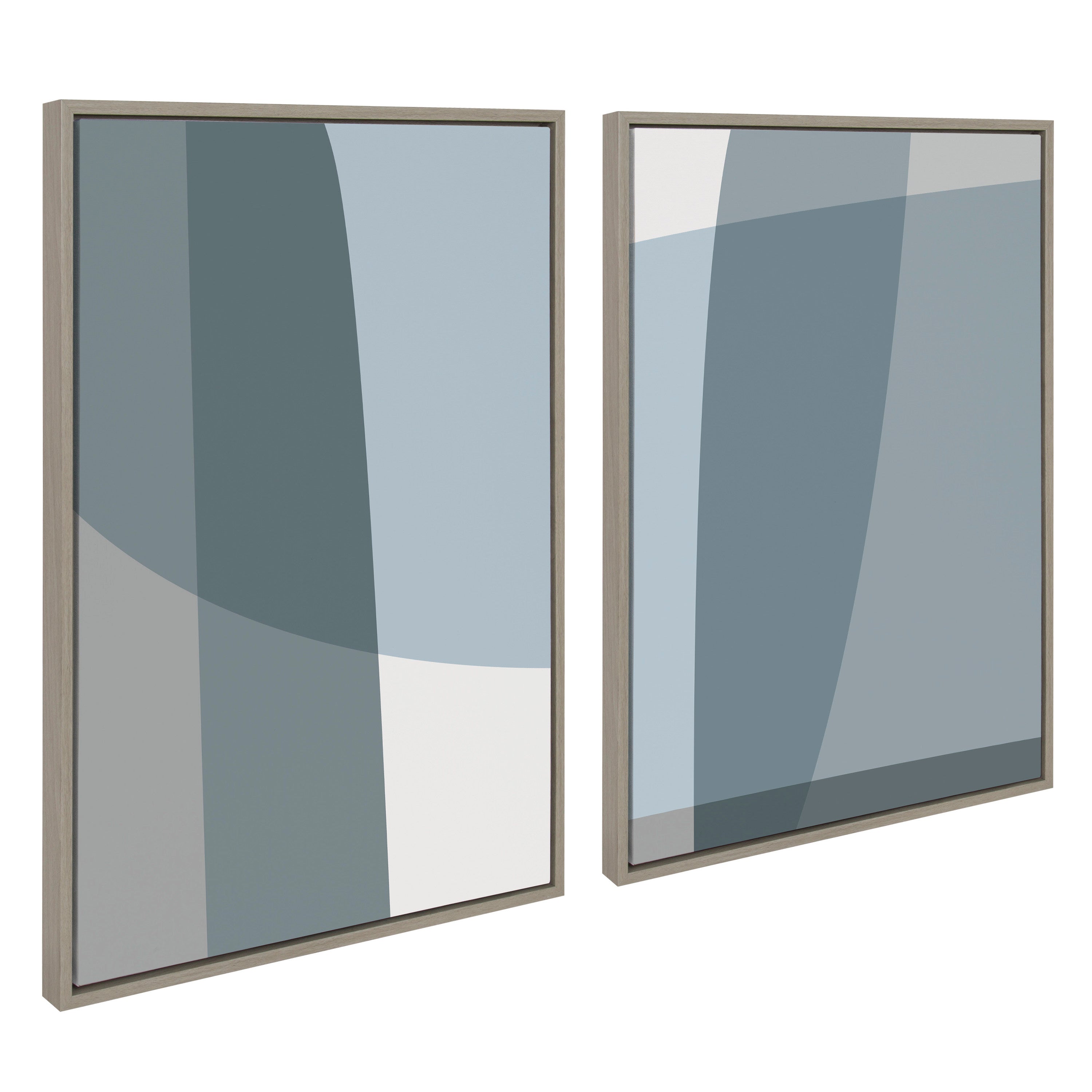 Sylvie Zen Abstract Blue and Gray Stones No 1 and No 2 Framed Canvas by The Creative Bunch Studio