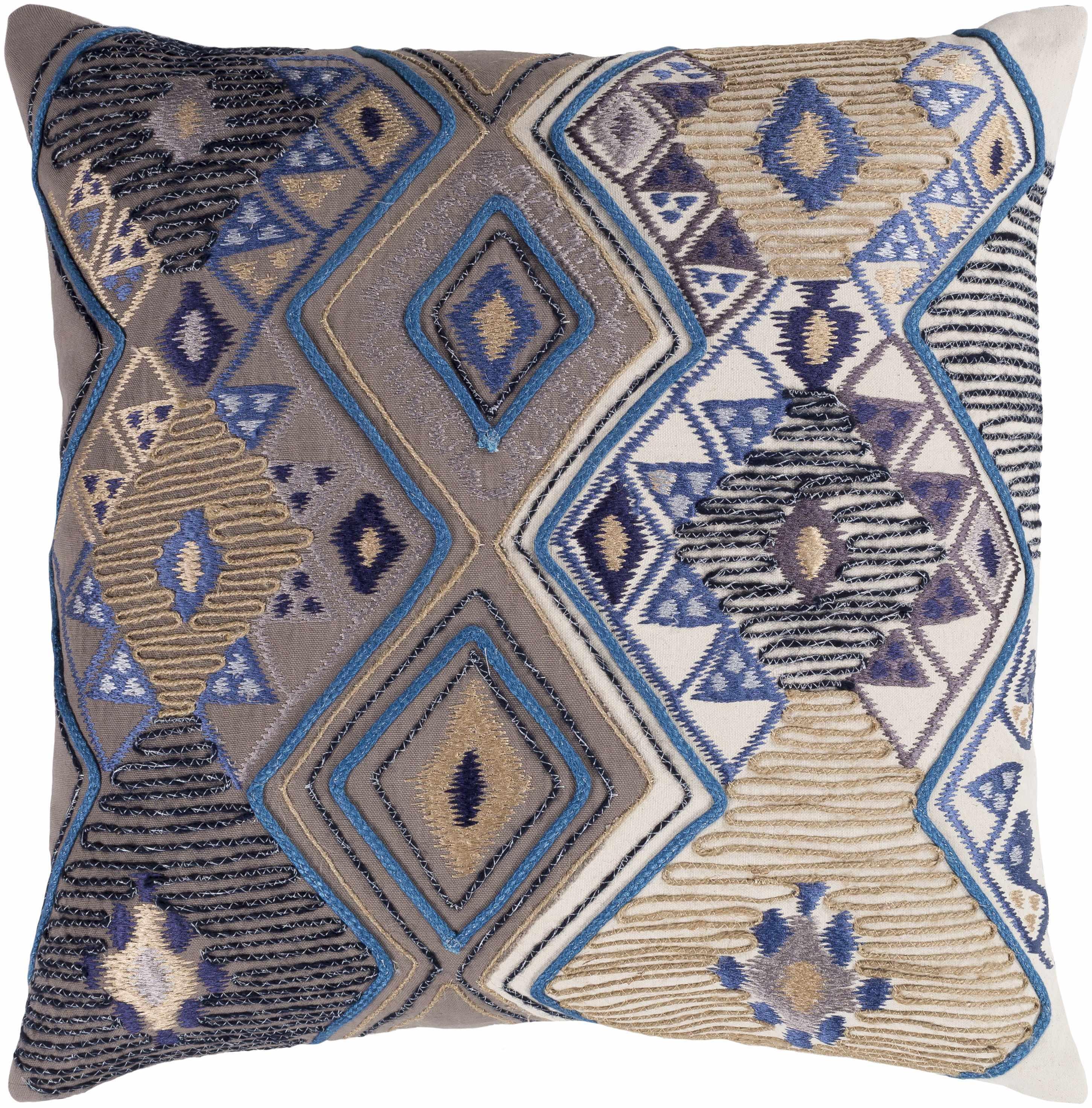 Kootingal Blue Geometric Embroidered Accent Pillow - Clearance-1