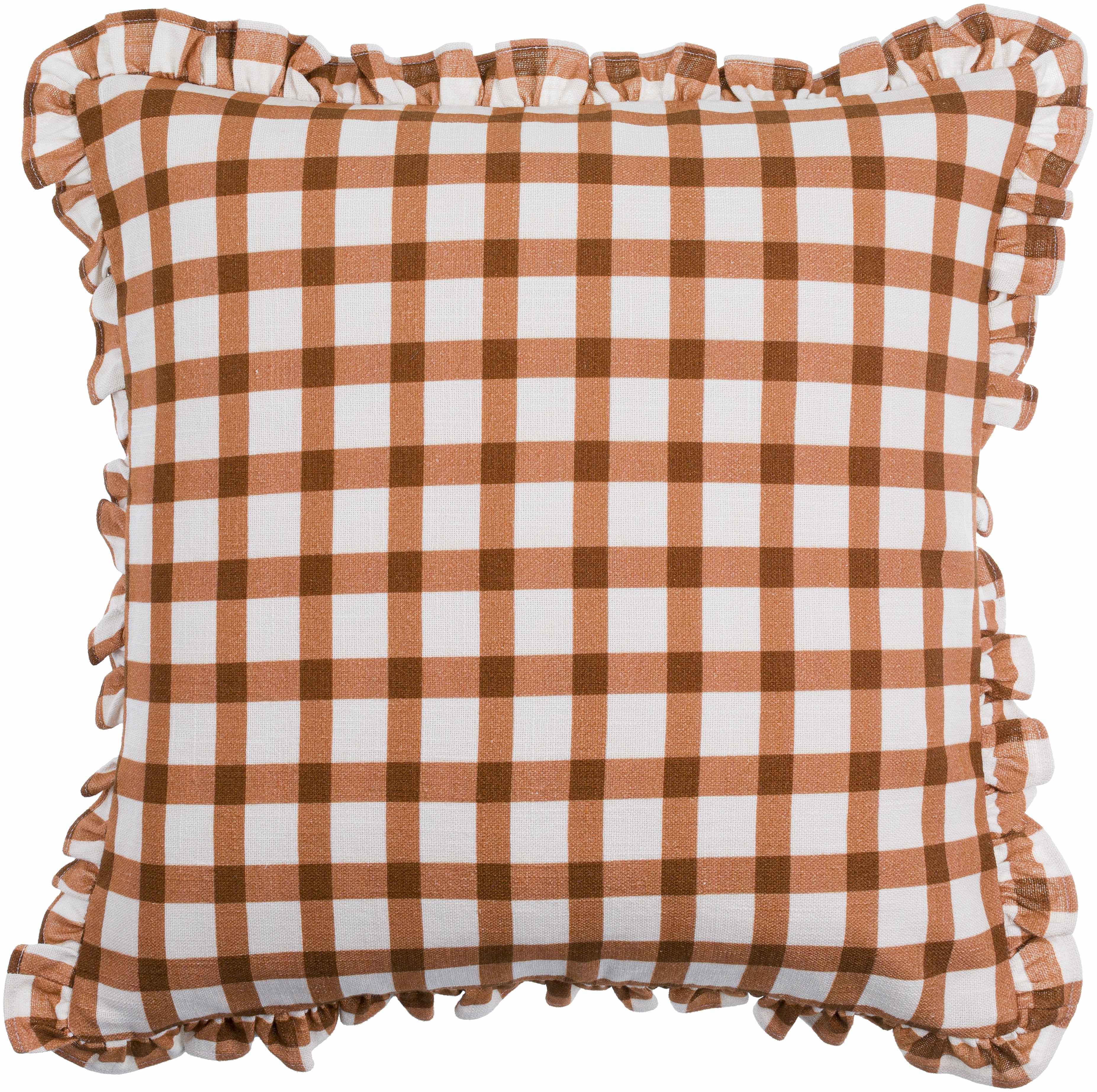Usain Rust Gingham Ruffled Pillow-1