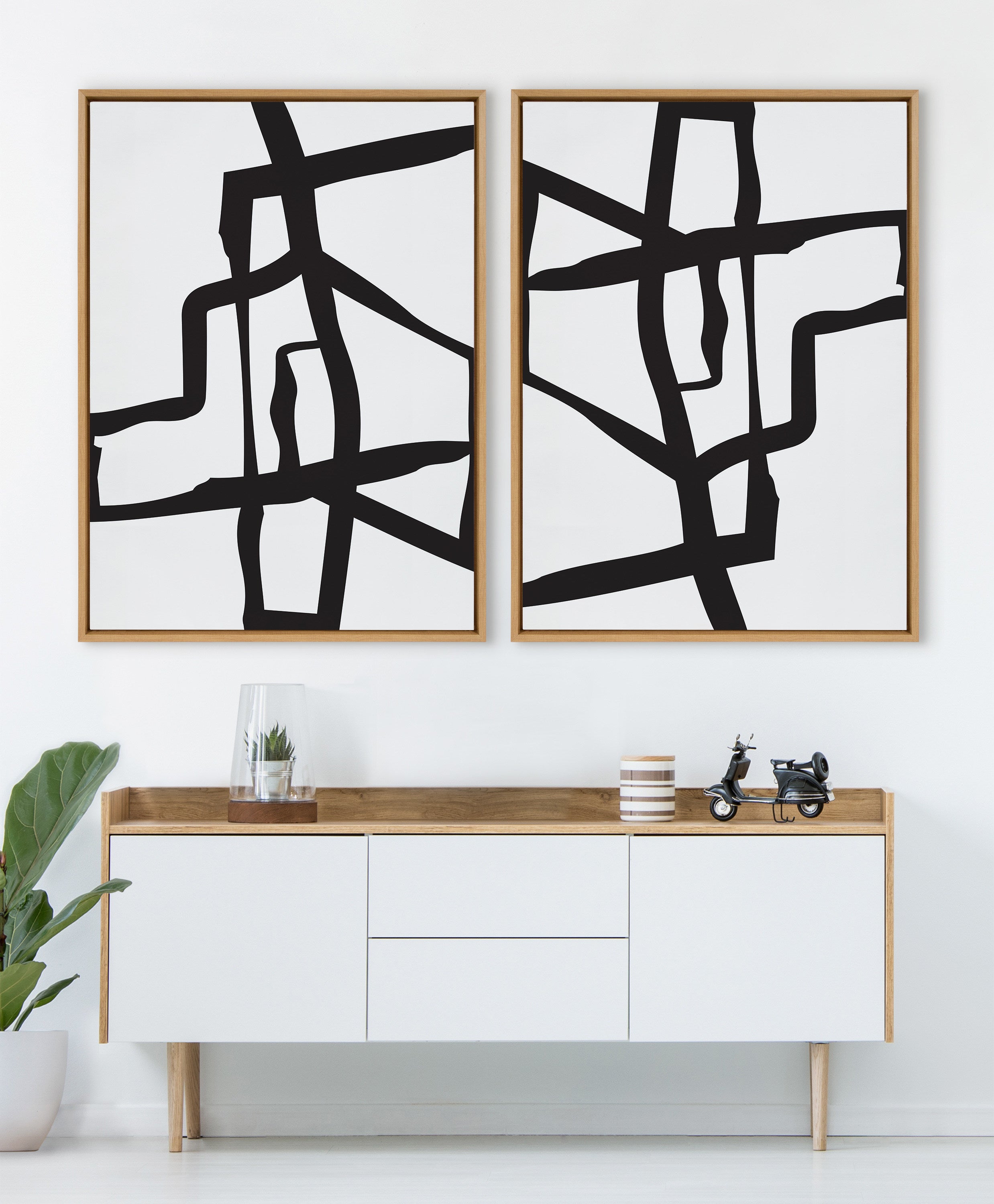 Sylvie Bold Sophisticated Abstract Black Stroke Framed Canvas by The Creative Bunch Studio