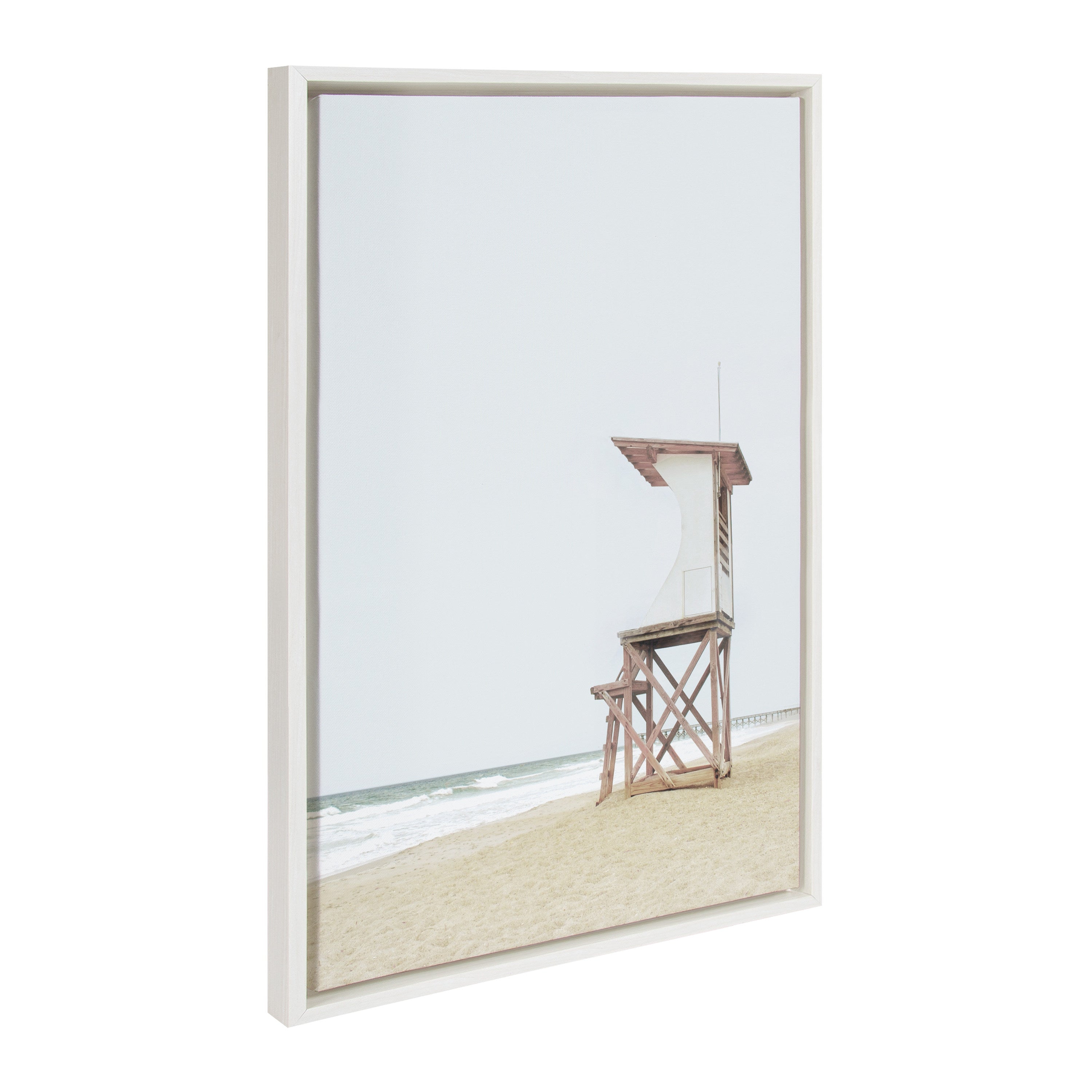 Sylvie Wood Ocean Beach Lifeguard Tower Framed Canvas by The Creative Bunch Studio