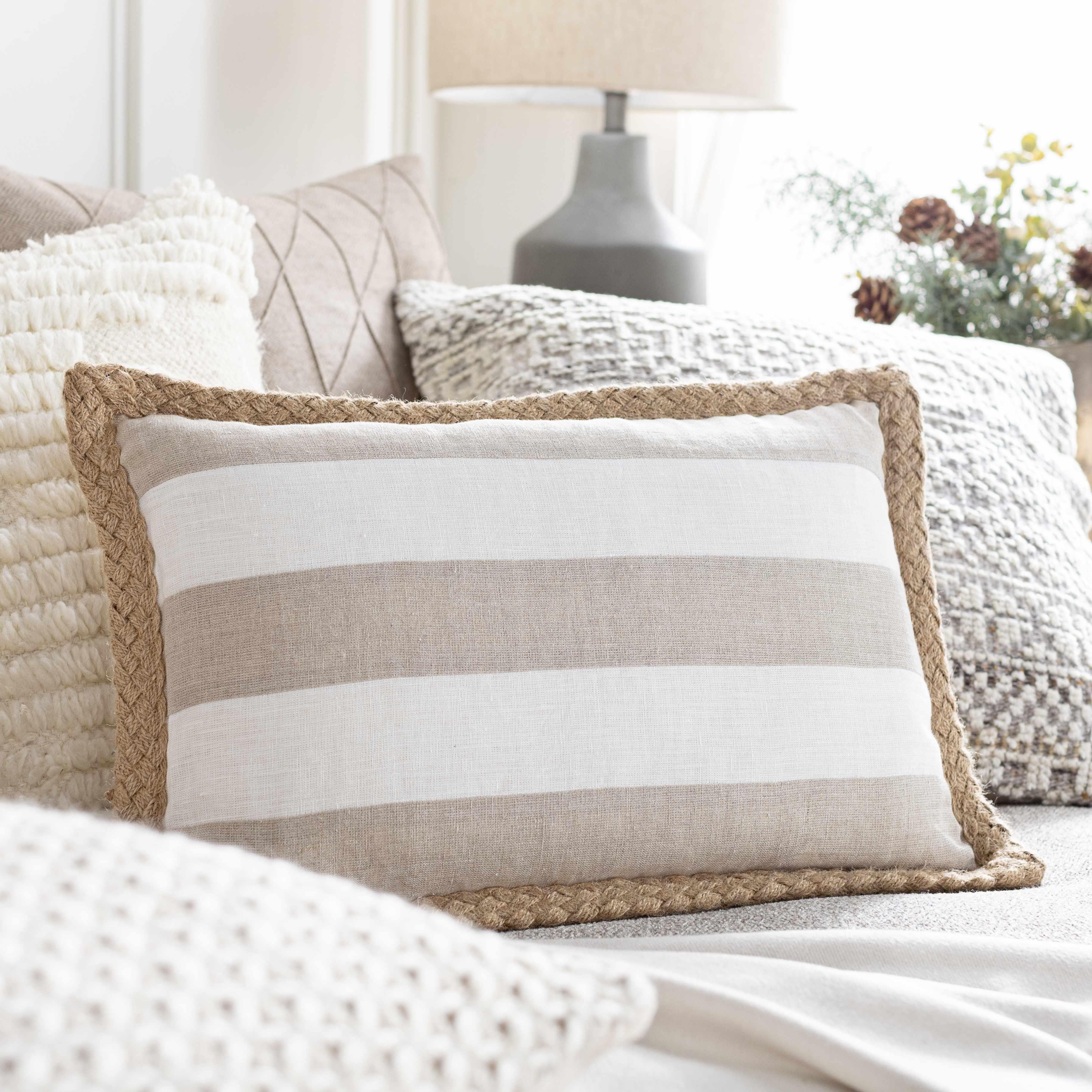 Kuri Beige Striped Lumbar Pillow - Clearance - PRHOMZ