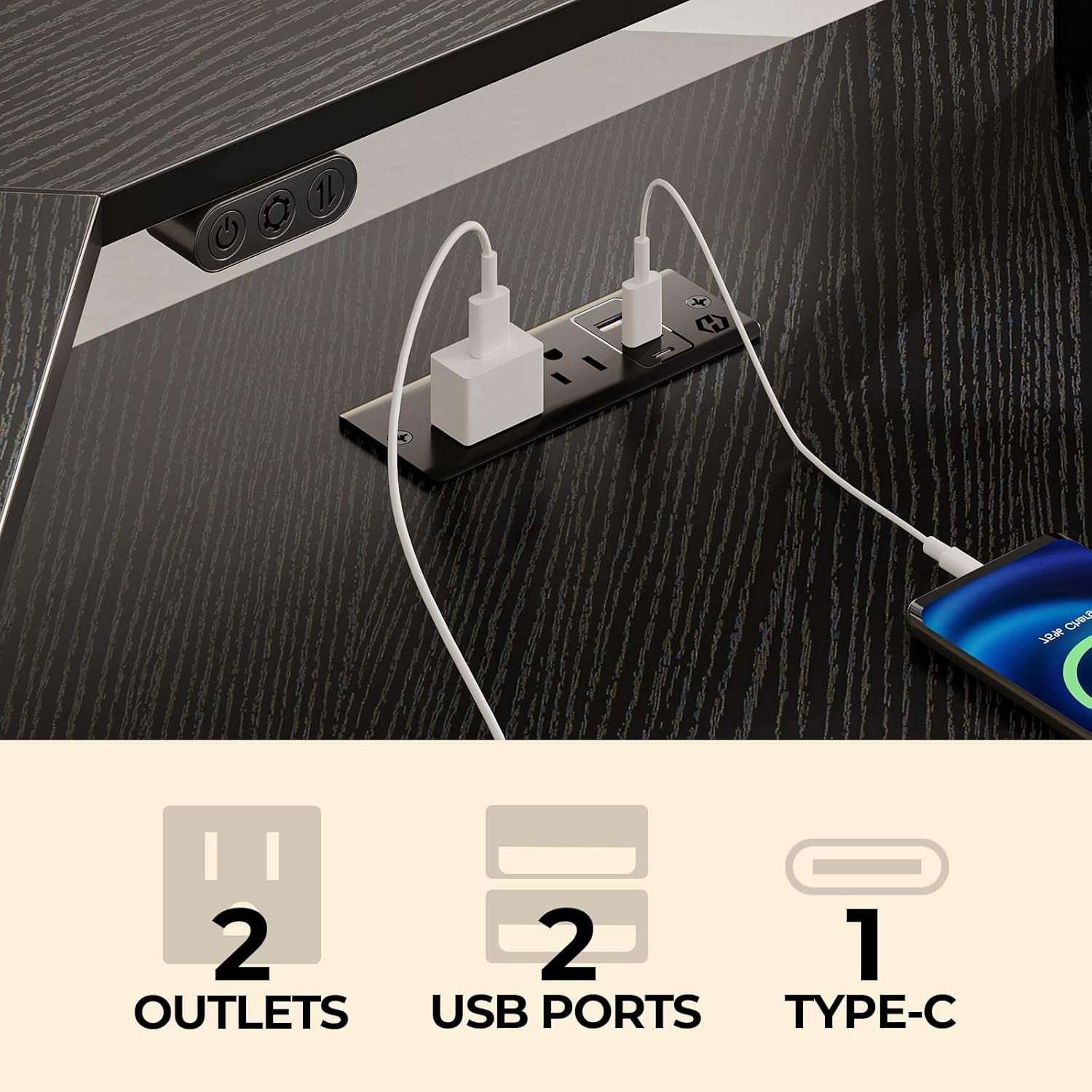 53 Inch L Shaped Gaming Desk With LED Light Kit And Outlets