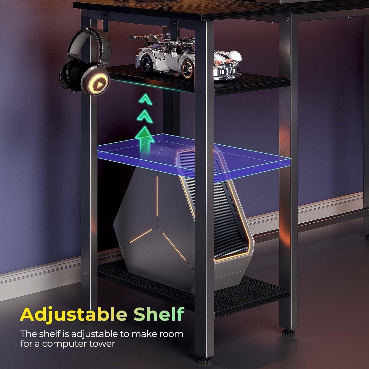 53 Inch L Shaped Gaming Desk With LED Light Kit And Outlets